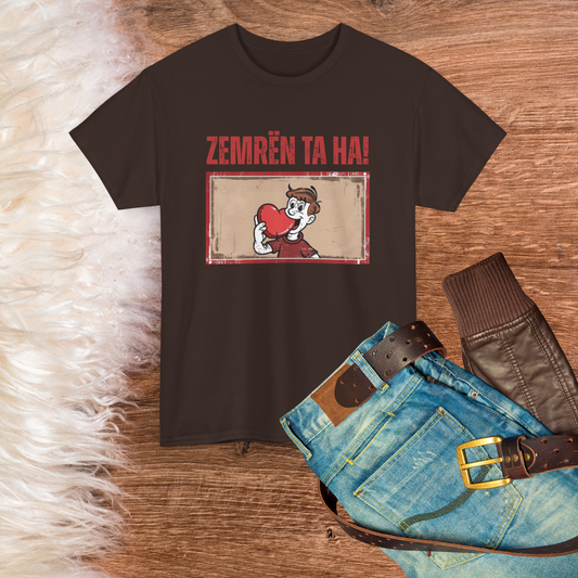 Zemrën Ta Ha! – Unisex Cartoon Heart Tee | Funny Albanian Graphic Shirt for Love, Laughs & Everyday Wear