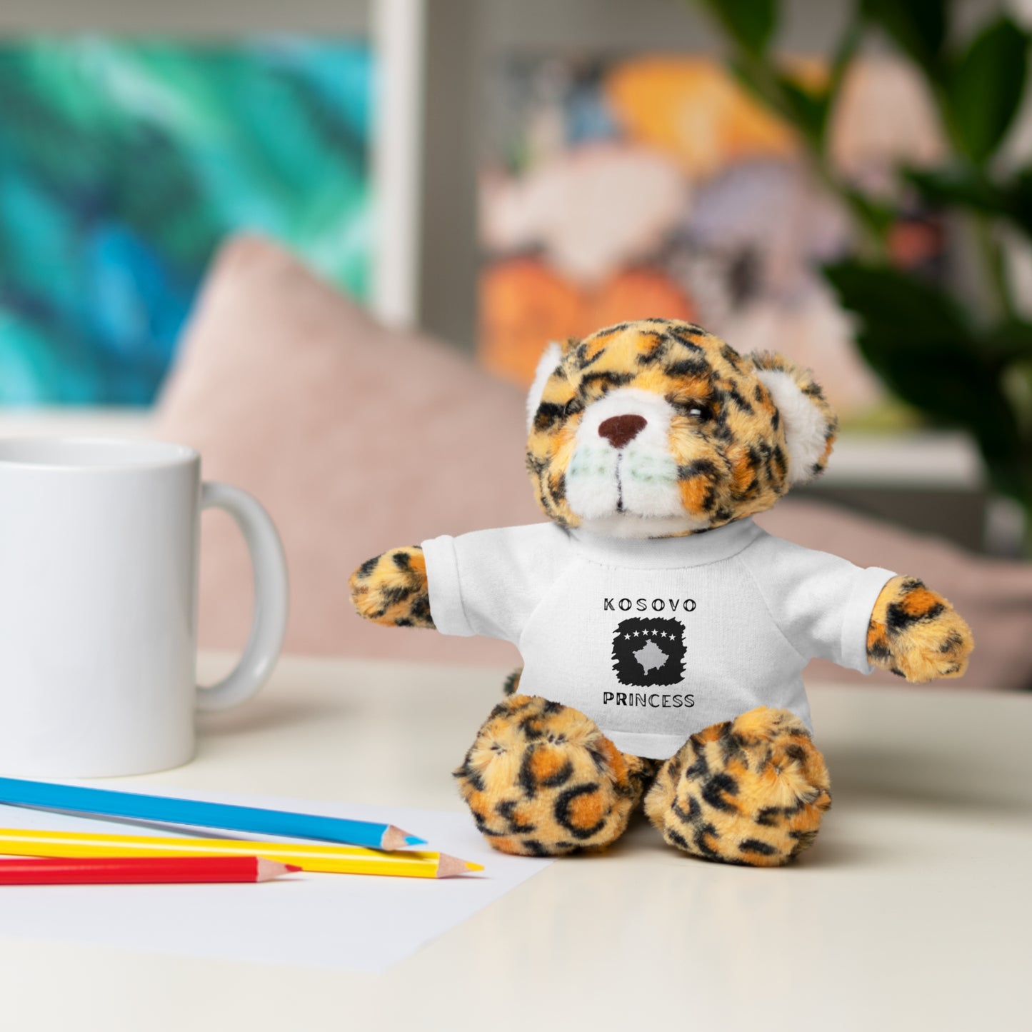 Kosovo Princess | 8" Plush Jaguar with Personalized Tee – Fierce & Cuddly Gift for Kids & Toddlers