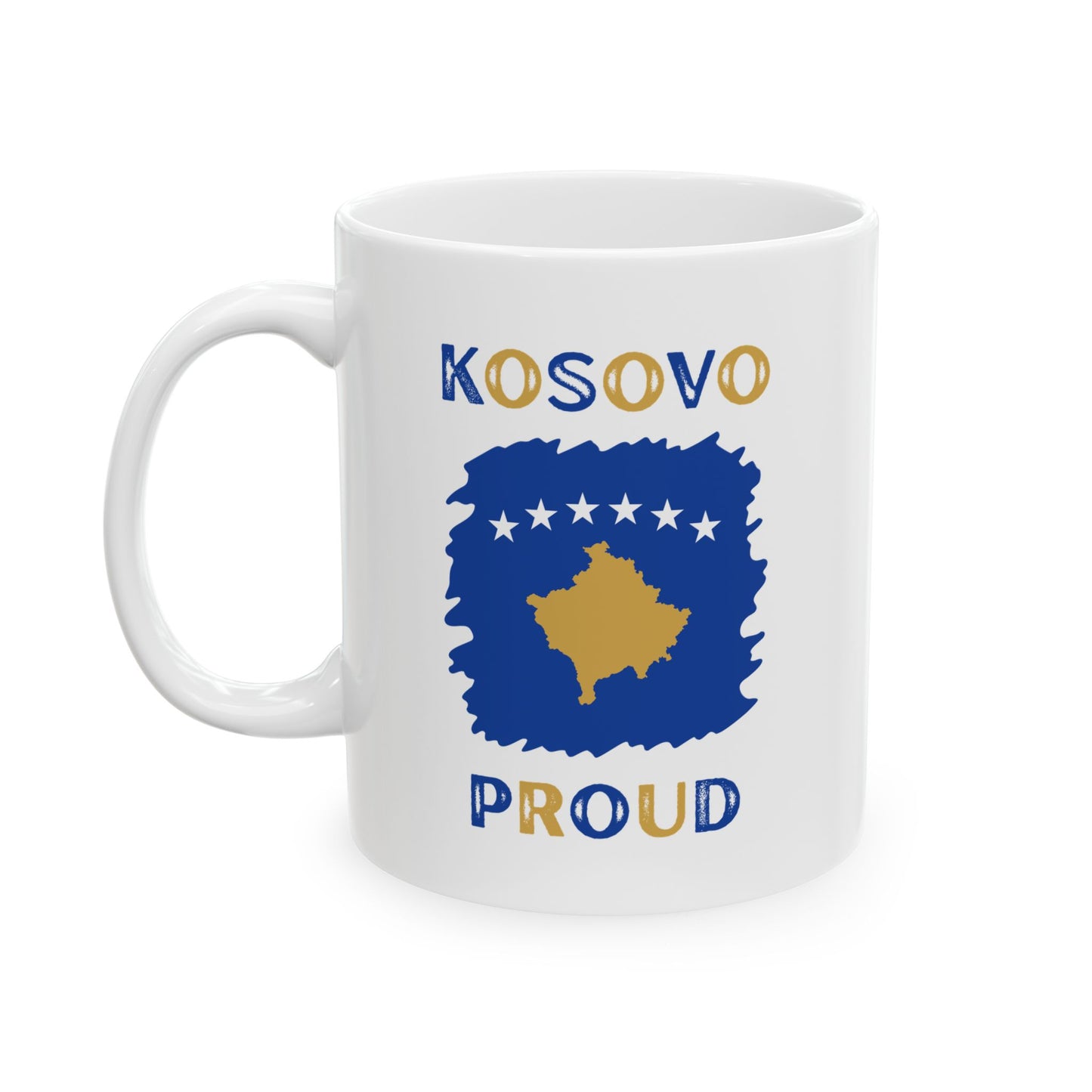 Kosovo Proud Mug – 11oz Ceramic Cup | Yellow & Blue Flag Design for Everyday Pride, Gift Giving & Cultural Celebrations