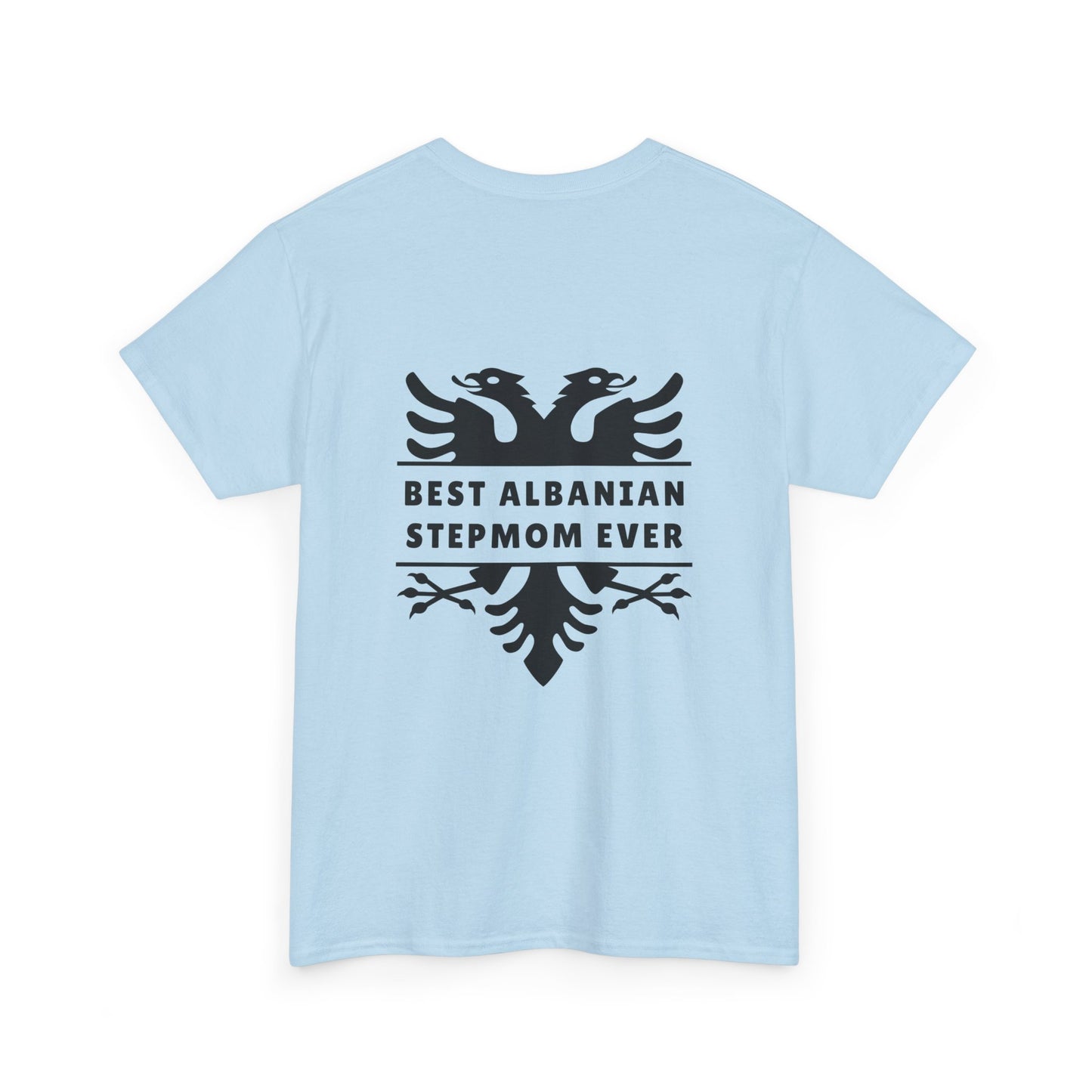 Best Albanian Stepmom Ever – Unisex Heavy Cotton T-Shirt Stylish Back Design | Albanian Eagle Graphic | Gift for Stepmothers