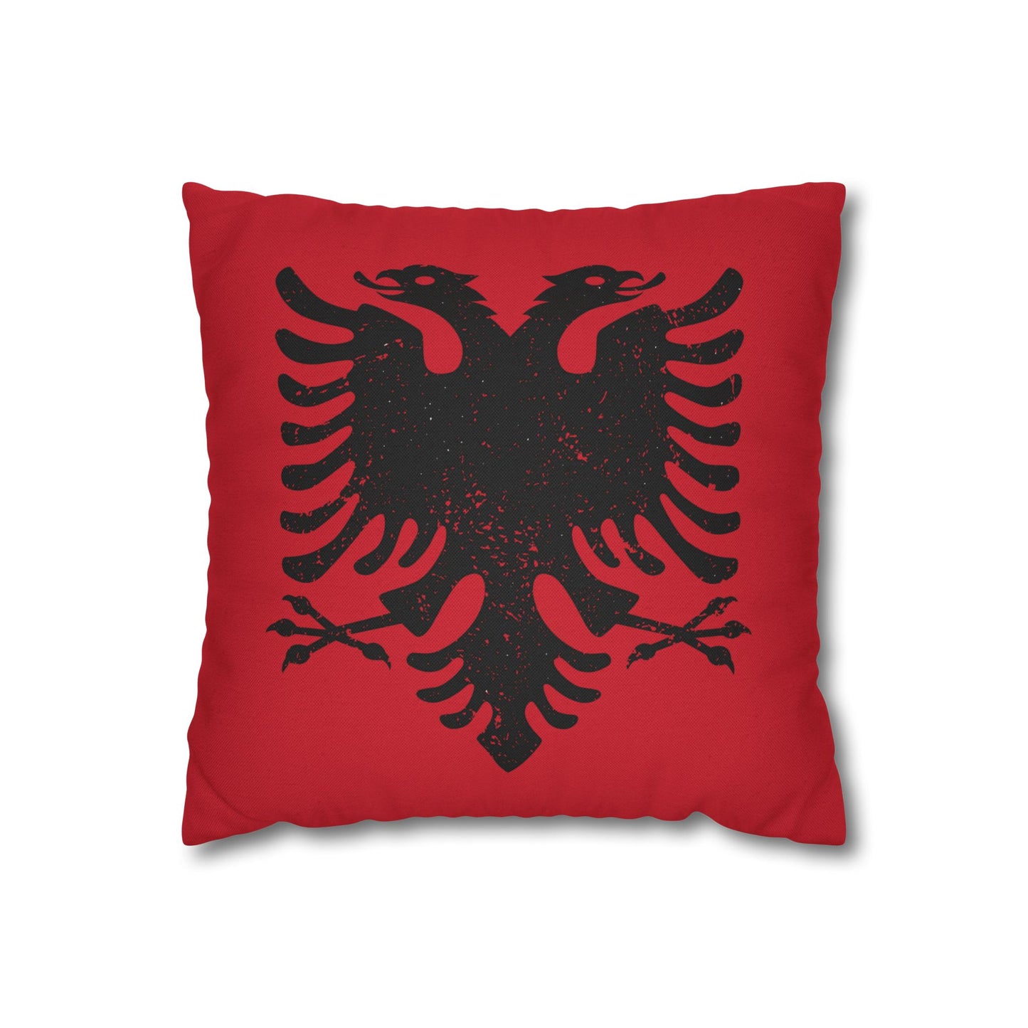 Albanian Flag Eagle Pillowcase – Bold Red & Black Heritage Cushion Cover, Distressed Style Look