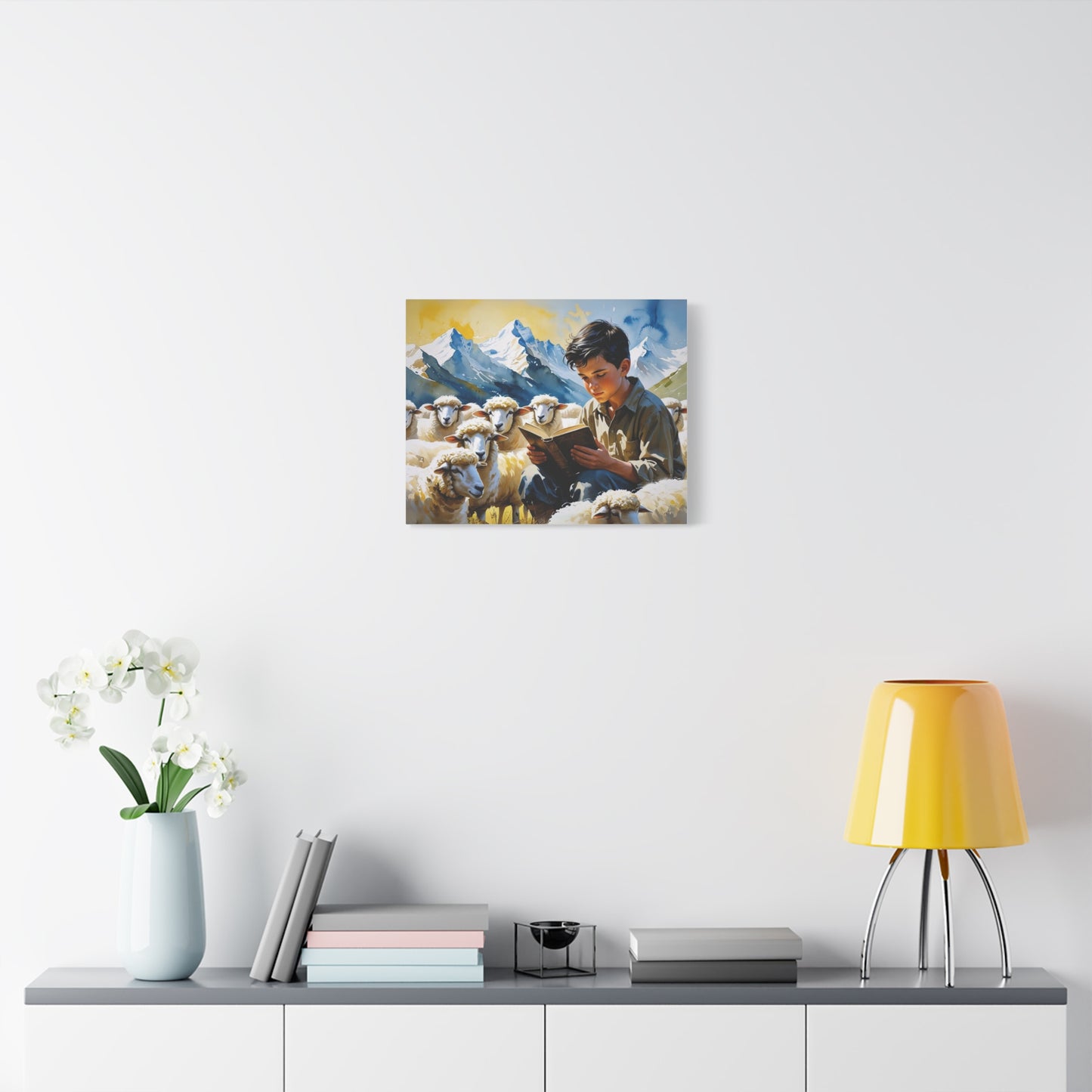"Sheko’s Dream Among the Peaks – A Shepherd Boy’s Quiet Journey" Watercolor Style Canvas, Farmhouse Wall Decor