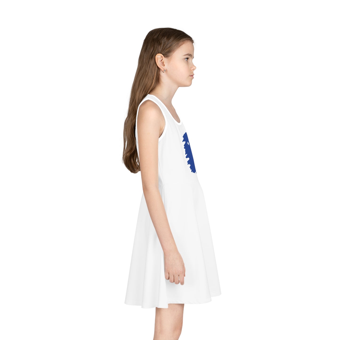 Girls’ Sleeveless Kosovo Flag Sundress – White Summer Dress for Toddlers & Kids | Perfect for Holidays, Parties & Everyday Fun