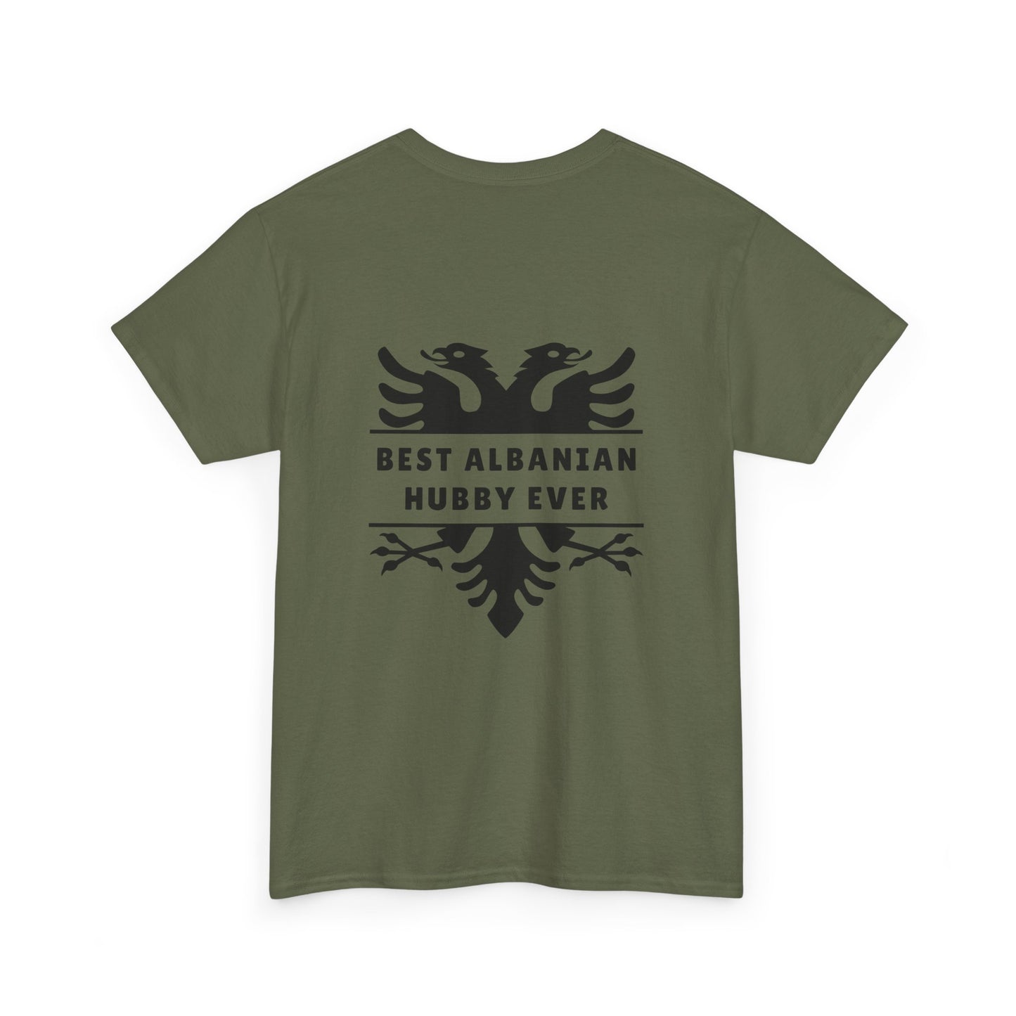 Best Albanian Hubby Ever – Heavy Cotton T-Shirt Dual-Sided Design | Bold Albanian Eagle on Back | Gift for Husbands | Patriotic Apparel