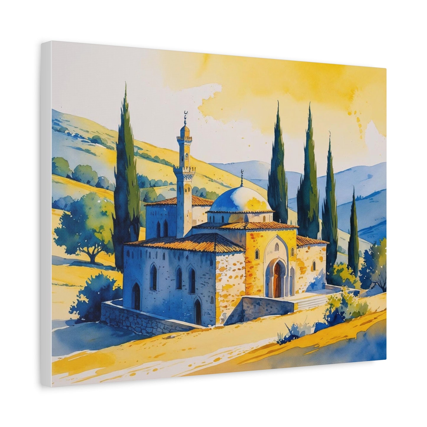 Whispers of Faith: A Stone Mosque Beneath the Kosovo Sky, Stretched Matte Wall Decor, Art for Home, Gallery Wall