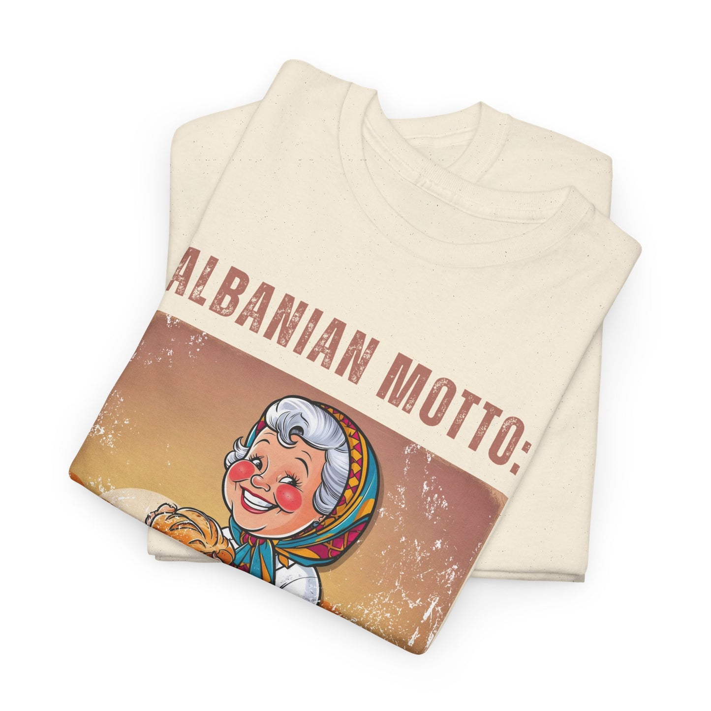 In Bread We Trust – Albanian Motto Tee | Unisex Heavy Cotton T-Shirt, Funny Cultural Gift & Foodie Apparel
