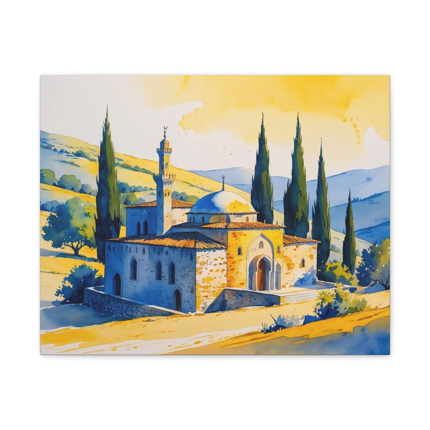 Whispers of Faith: A Stone Mosque Beneath the Kosovo Sky, Stretched Matte Wall Decor, Art for Home, Gallery Wall