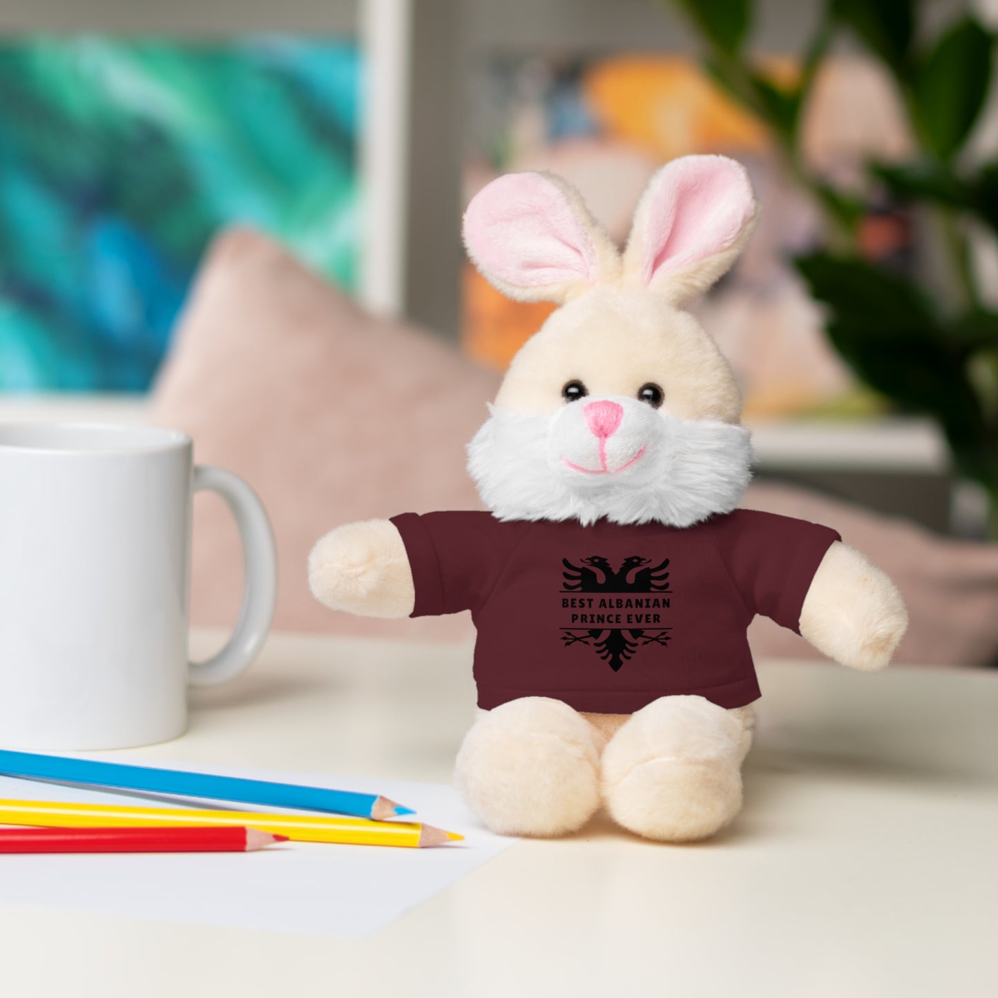 Best Albanian Prince Ever | Personalized 8" Plush Bunny | Multi-Color Custom Tee | Cute Gift for Kids
