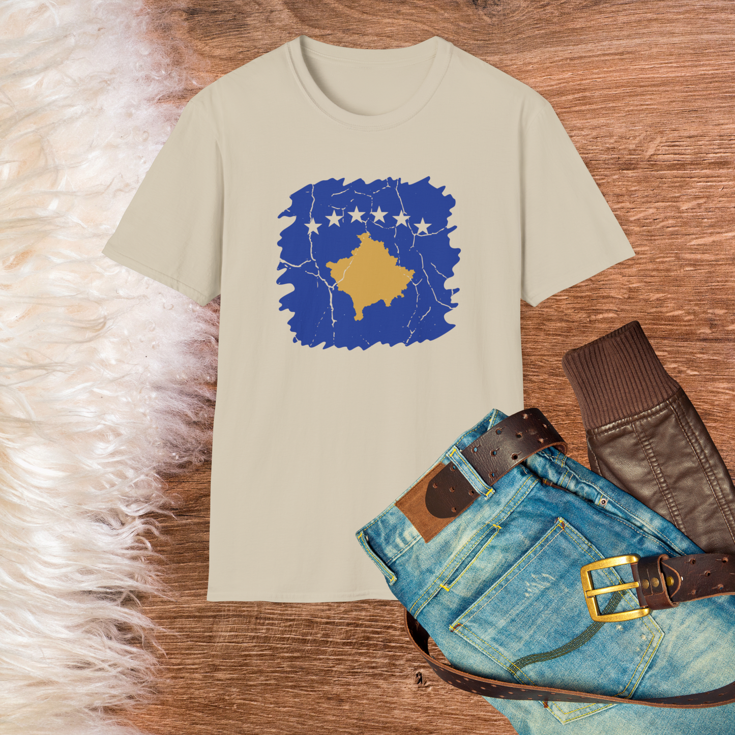Distressed Kosovo Flag Map T-Shirt – Unisex Softstyle National Pride Tee