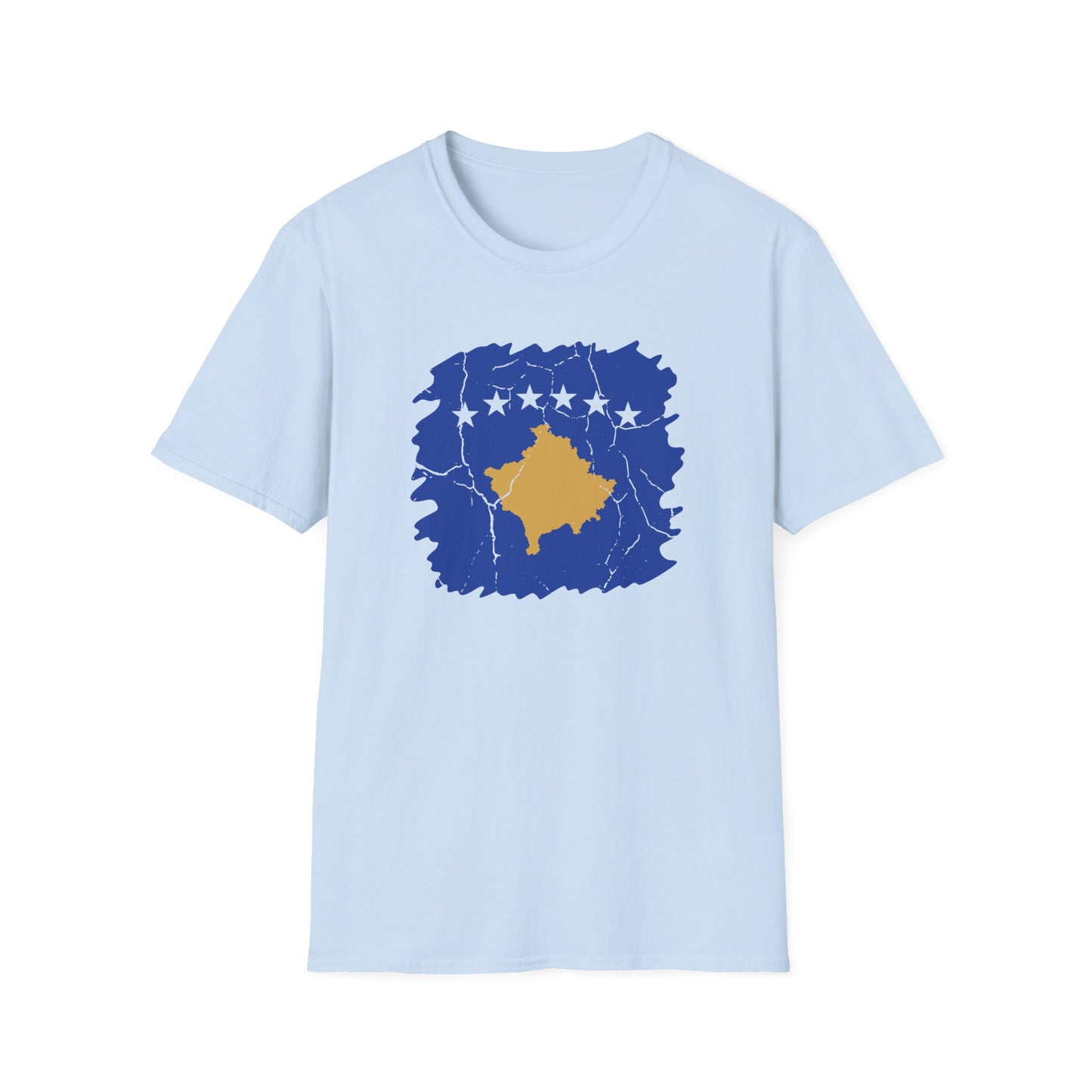 Distressed Kosovo Flag Map T-Shirt – Unisex Softstyle National Pride Tee