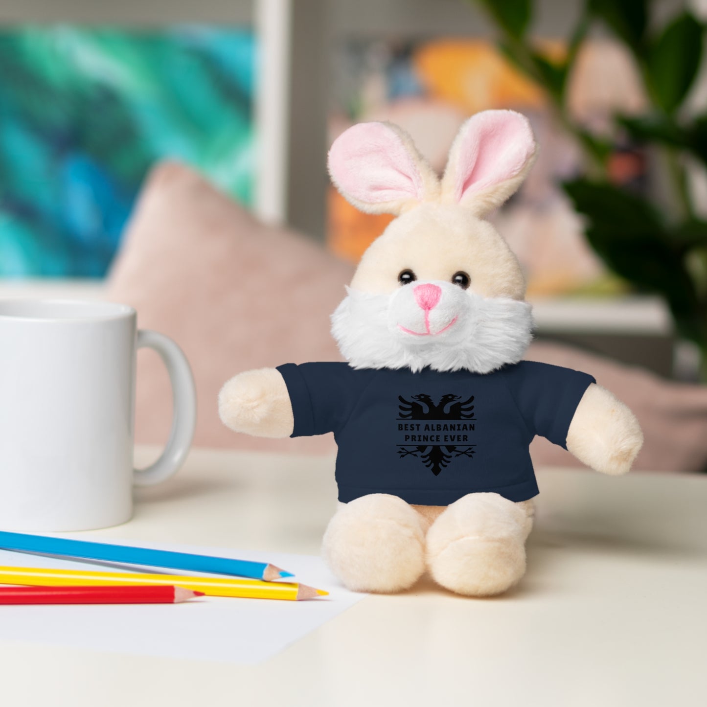 Best Albanian Prince Ever | Personalized 8" Plush Bunny | Multi-Color Custom Tee | Cute Gift for Kids