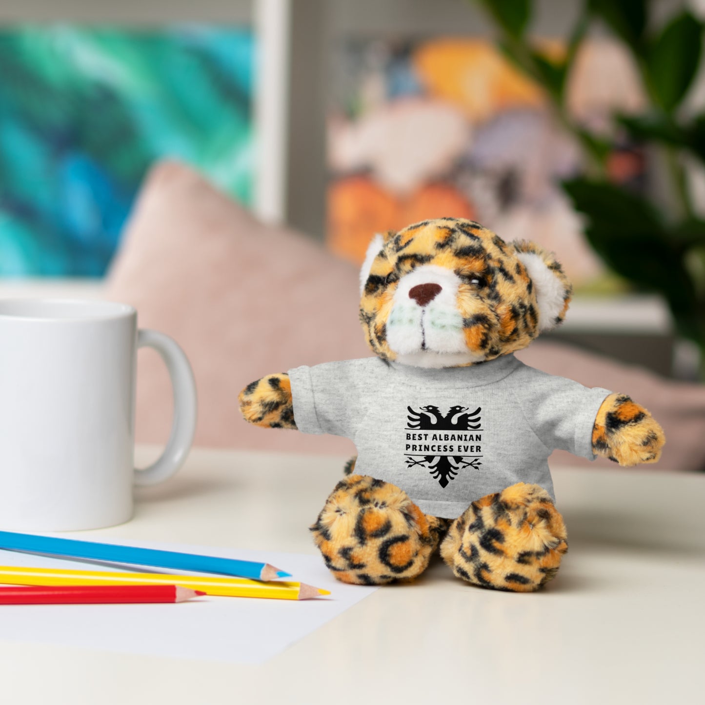 Best Albanian Princess Ever | Personalized 8" Plush Jaguar with Custom Tee | Cute Gift for Kids