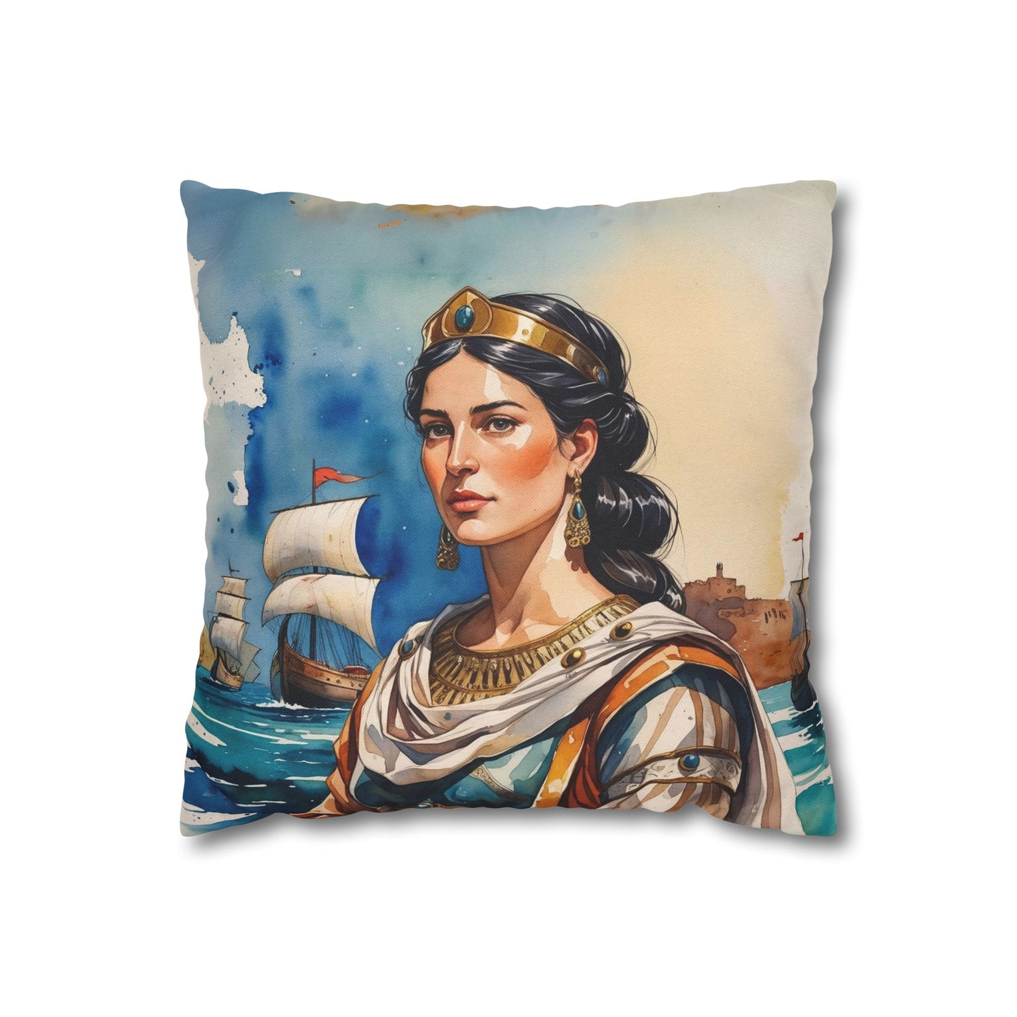 Queen Teuta of Illyria Pillowcase – Regal Portrait of Albanian Legacy, Decorative Home Accent, Historic Art Cushion, Patriotic Gift