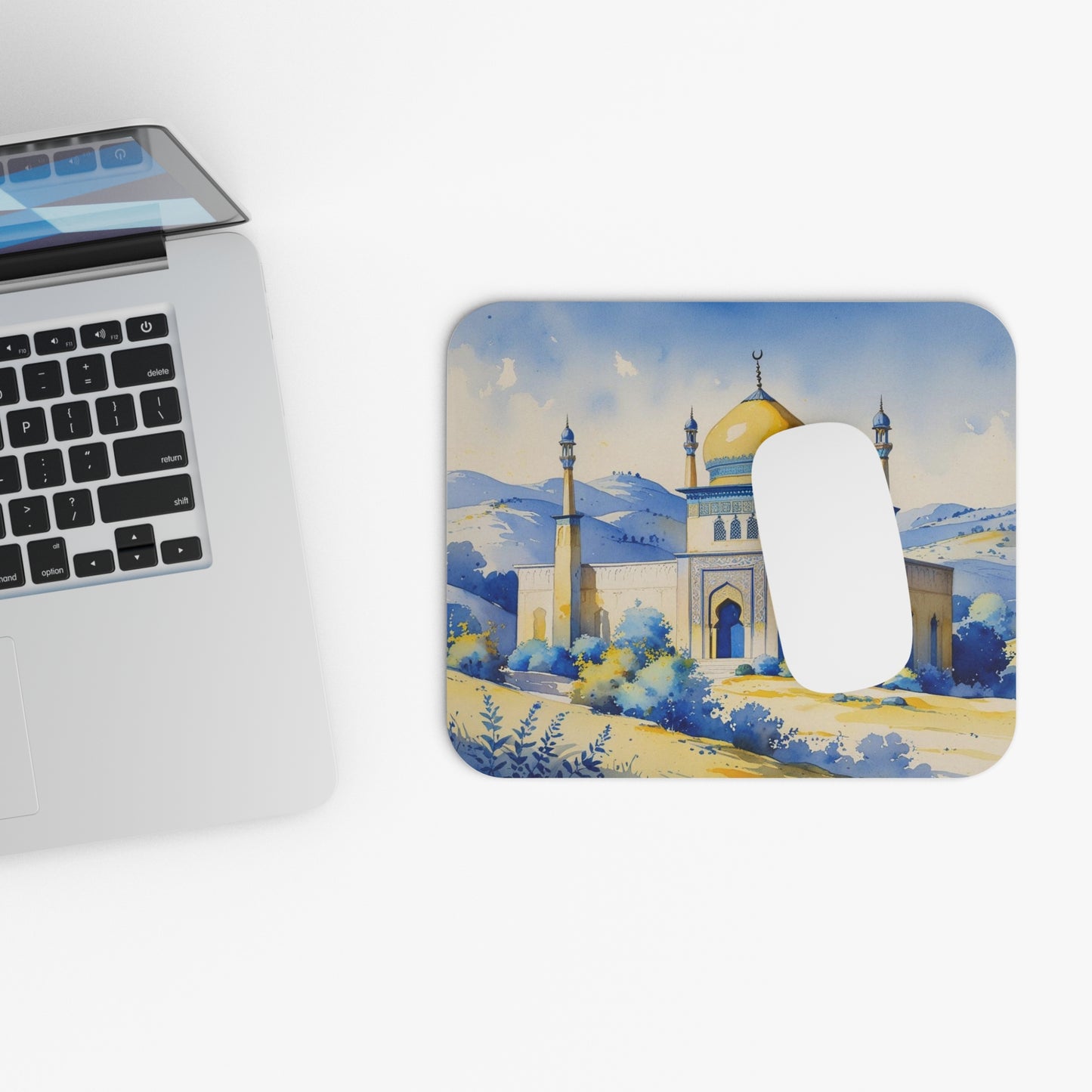 Watercolor Sufi Temple Mouse Pad – Kosovo-Inspired Art, 9"x8", Elegant Desk Deco