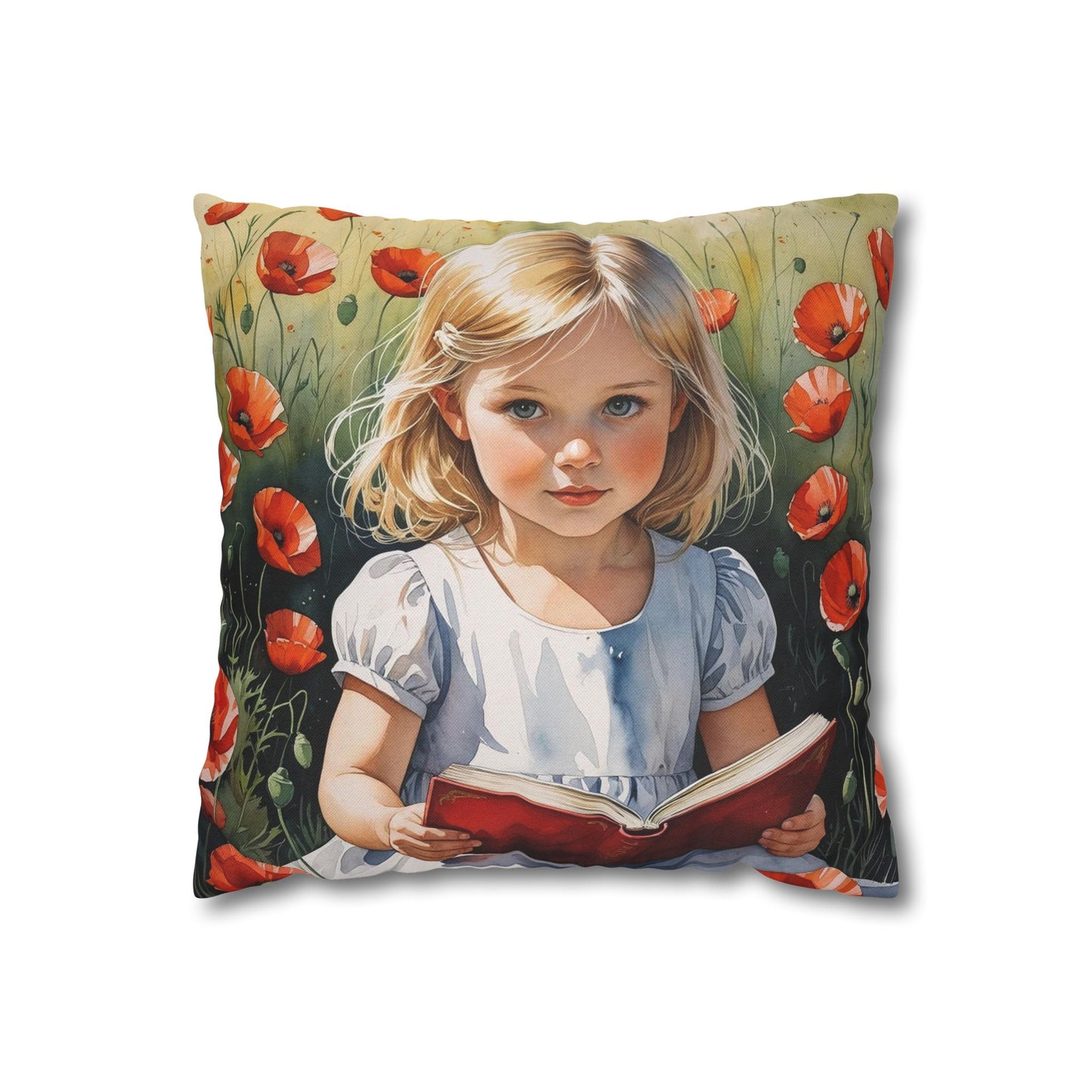 Blossoms of Albania – Red Poppies & Innocence | Artistic Watercolor Pillowcase in 4 Sizes
