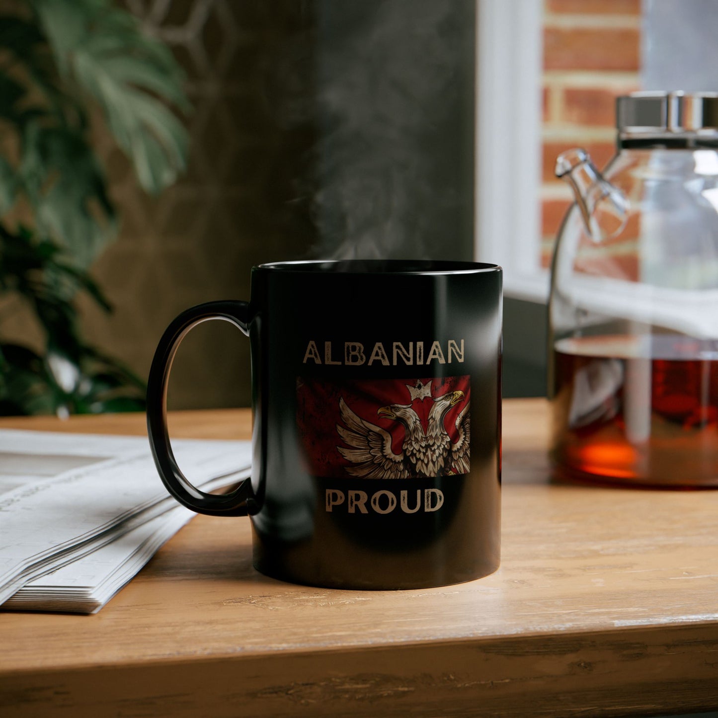 Albanian Proud Mug – Black 11oz Ceramic Coffee Cup | Celebrate Heritage & Culture with the Iconic Eagle Design