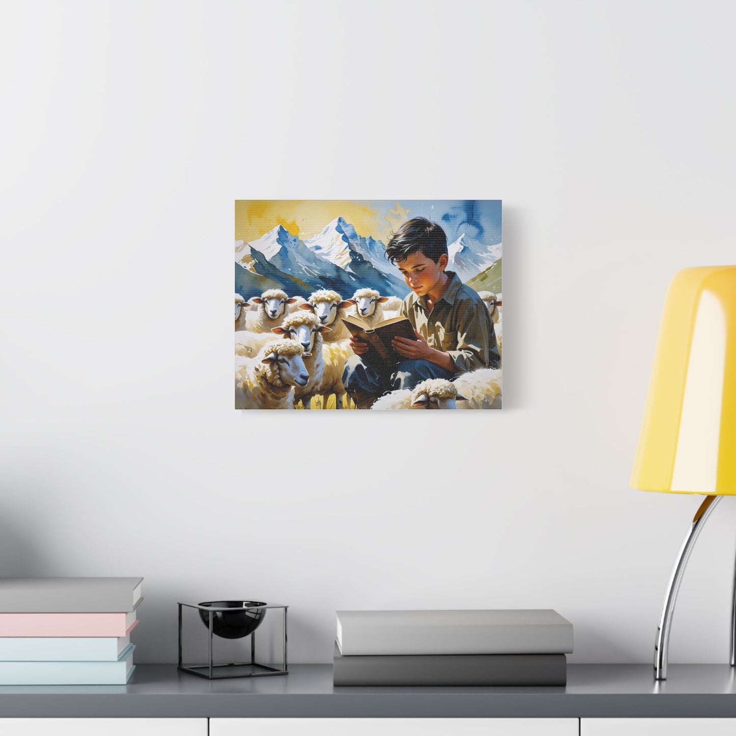 "Sheko’s Dream Among the Peaks – A Shepherd Boy’s Quiet Journey" Watercolor Style Canvas, Farmhouse Wall Decor