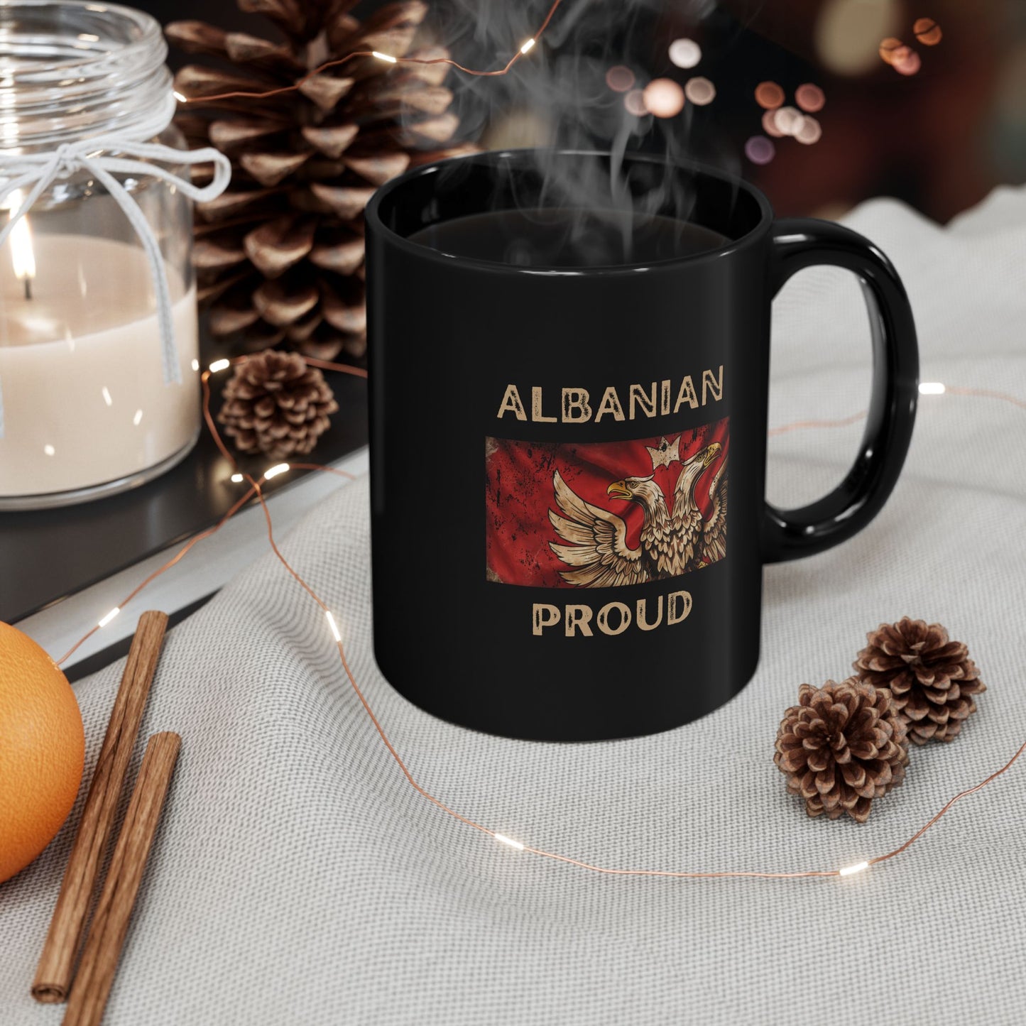 Albanian Proud Mug – Black 11oz Ceramic Coffee Cup | Celebrate Heritage & Culture with the Iconic Eagle Design