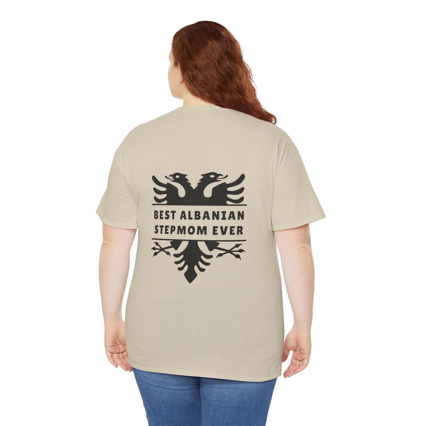 Best Albanian Stepmom Ever – Unisex Heavy Cotton T-Shirt Stylish Back Design | Albanian Eagle Graphic | Gift for Stepmothers