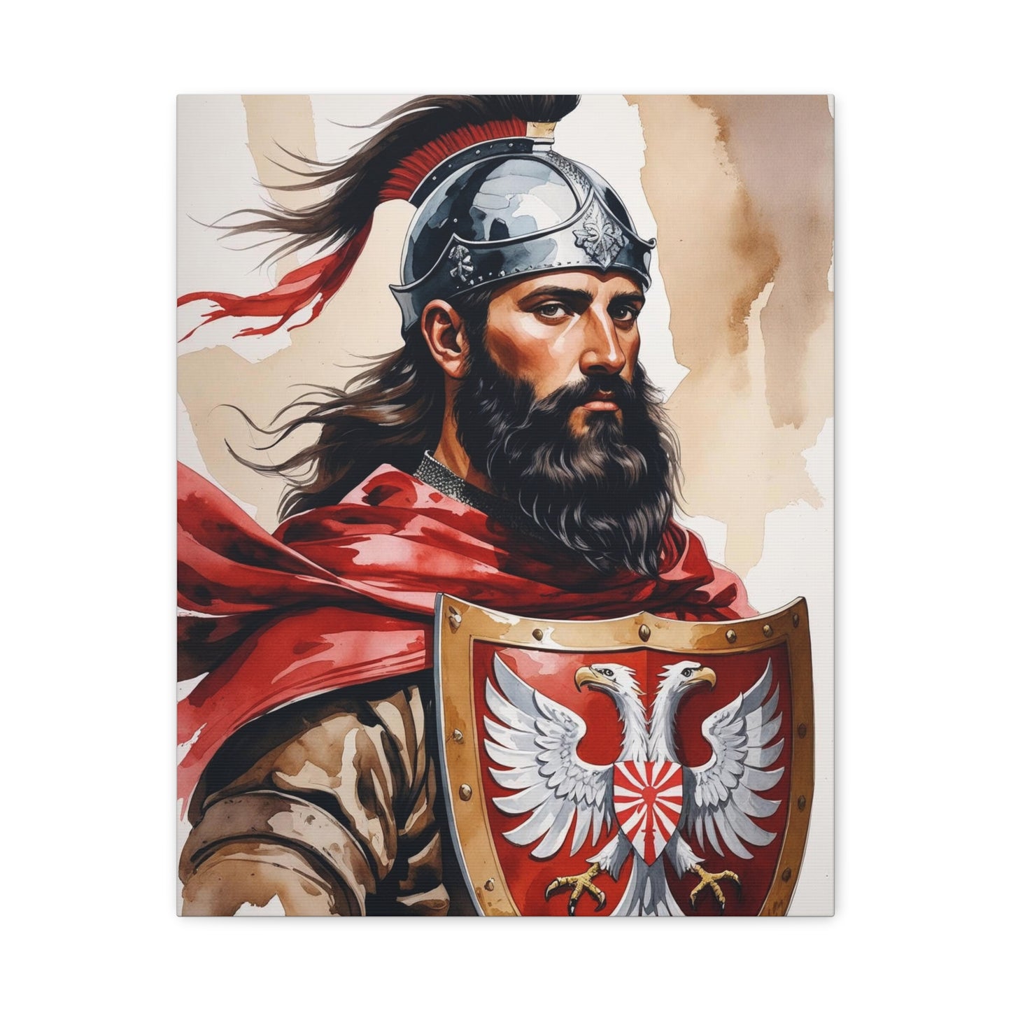 Crimson Oath: The Eternal Gaze of Skanderbeg, Warrior Canvas Art, Historical Decor, Wall Art for Home, Gift for History Lovers