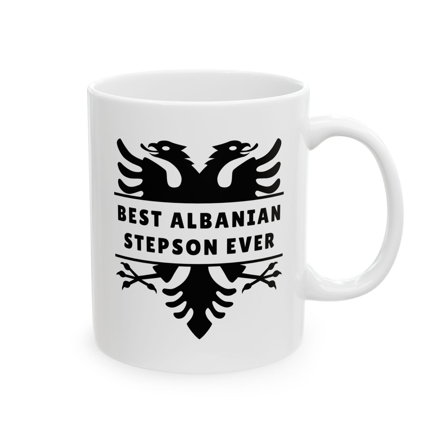 Best Albanian Stepson Ever – 11 oz White Ceramic Mug Bold Black Eagle Design | Gift of Love & Heritage | Perfect for Coffee, Tea & Everyday Moments