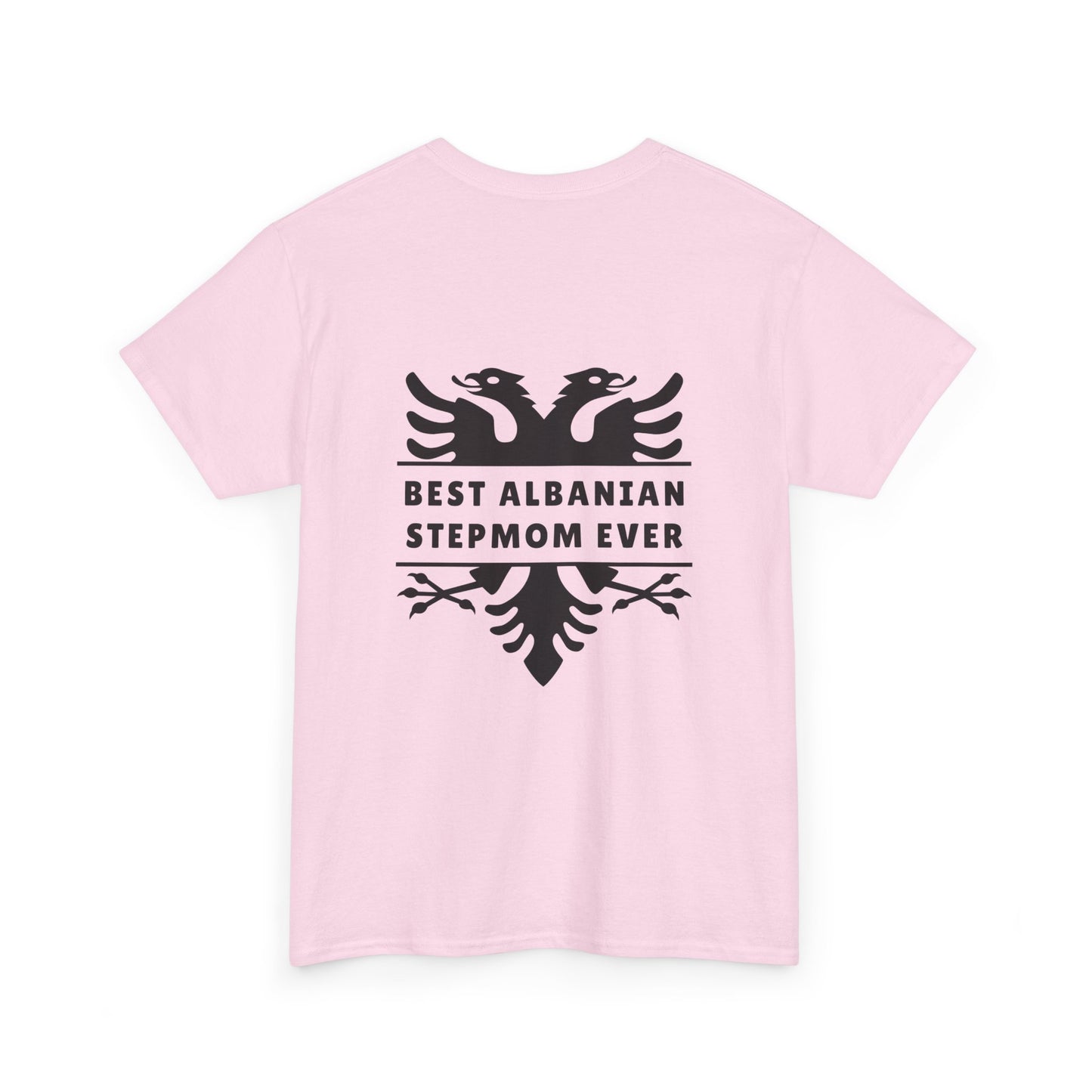 Best Albanian Stepmom Ever – Unisex Heavy Cotton T-Shirt Stylish Back Design | Albanian Eagle Graphic | Gift for Stepmothers