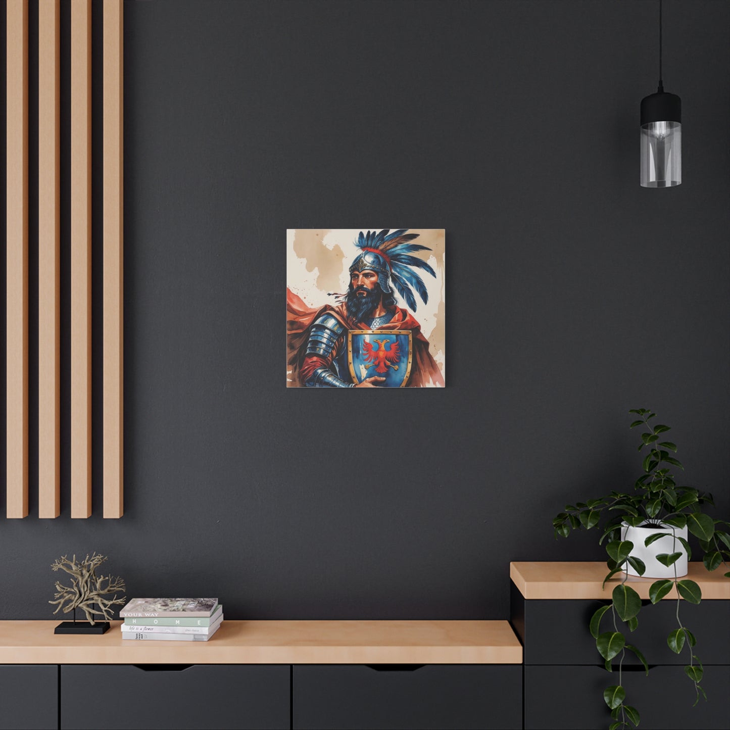 Skanderbeg: Guardian of the Eagle – A Regal Watercolor Style Portrait of Albania’s National Hero in Crimson, Gold, and Valor