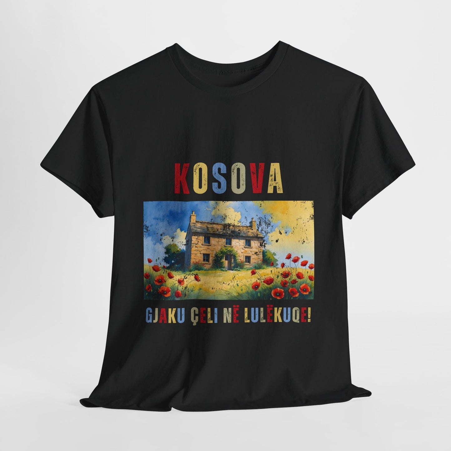 Kosova – Gjaku Çeli në Lulëkuqe Unisex Heavy Cotton T-Shirt | Powerful Kosovo Pride Tee | Cultural Statement Wear