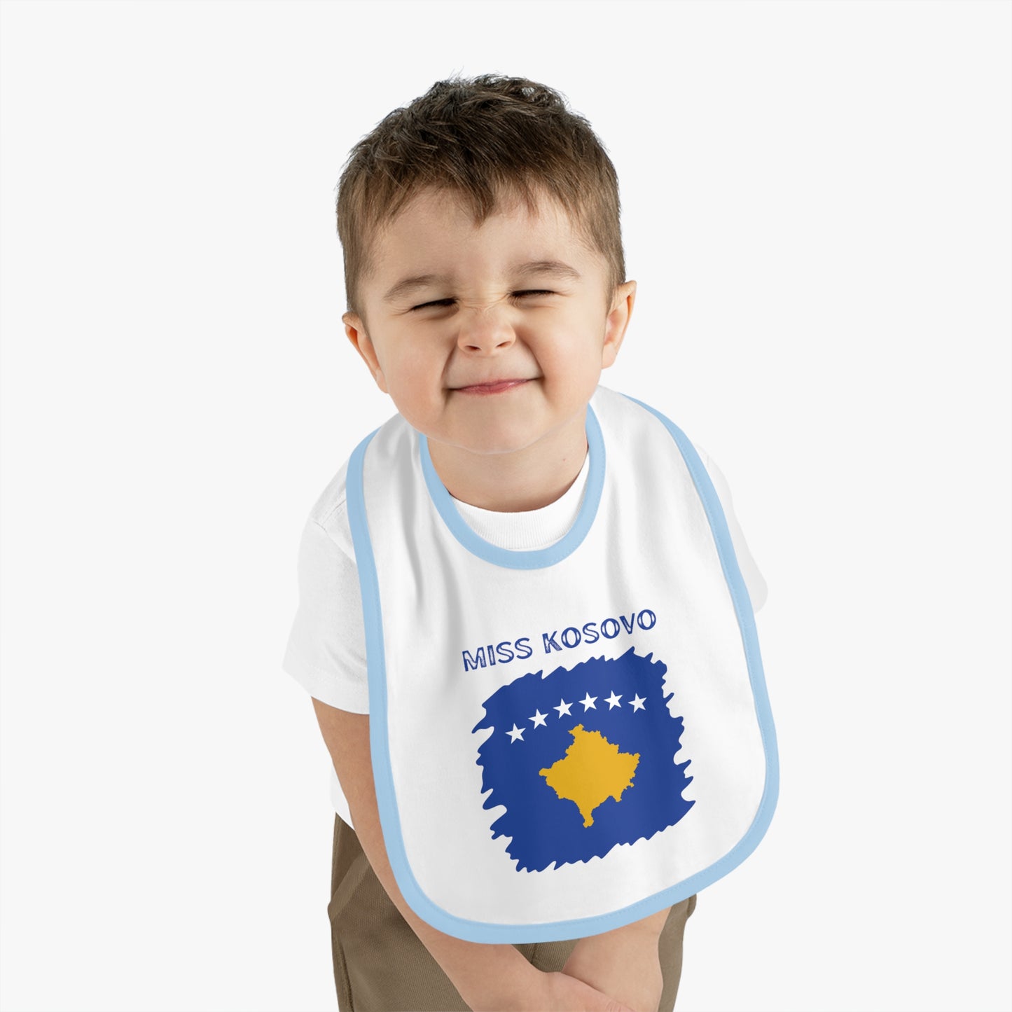 Miss Kosovo Baby Bib – Cute Infant Bib with Kosovo Flag Design | Baby Shower Gift & Everyday Feeding Accessor