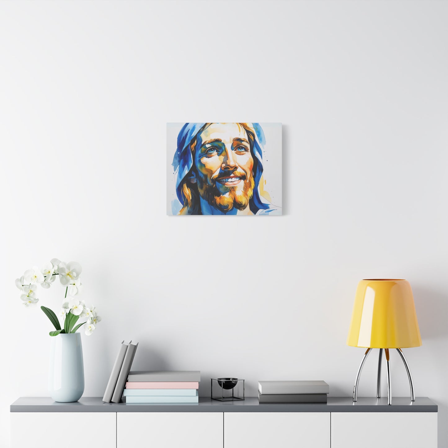 Joyful Light: Jesus Christ in Kosovo’s Colors – Watercolor Style Portrait Matte Canvas Wall Art