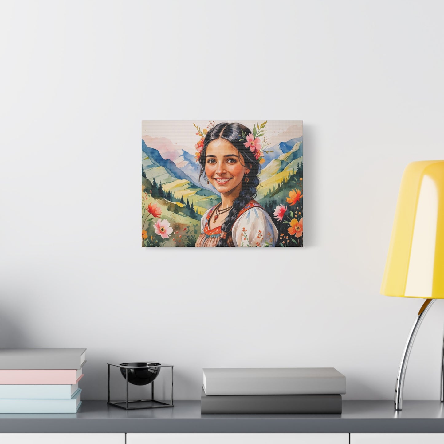 Luludi – Balkan Romani Girl Canvas Print | Floral Watercolor Wall Art Inspired by Romani Culture
