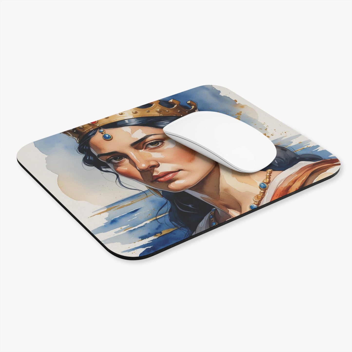 Queen Teuta of Illyria Mouse Pad – 9"x8" Regal Watercolor Portrait, Ancient Warrior Queen Desk Art