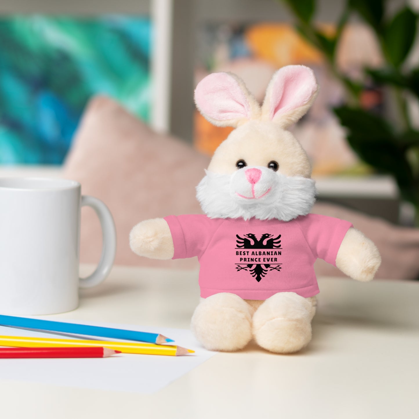 Best Albanian Prince Ever | Personalized 8" Plush Bunny | Multi-Color Custom Tee | Cute Gift for Kids