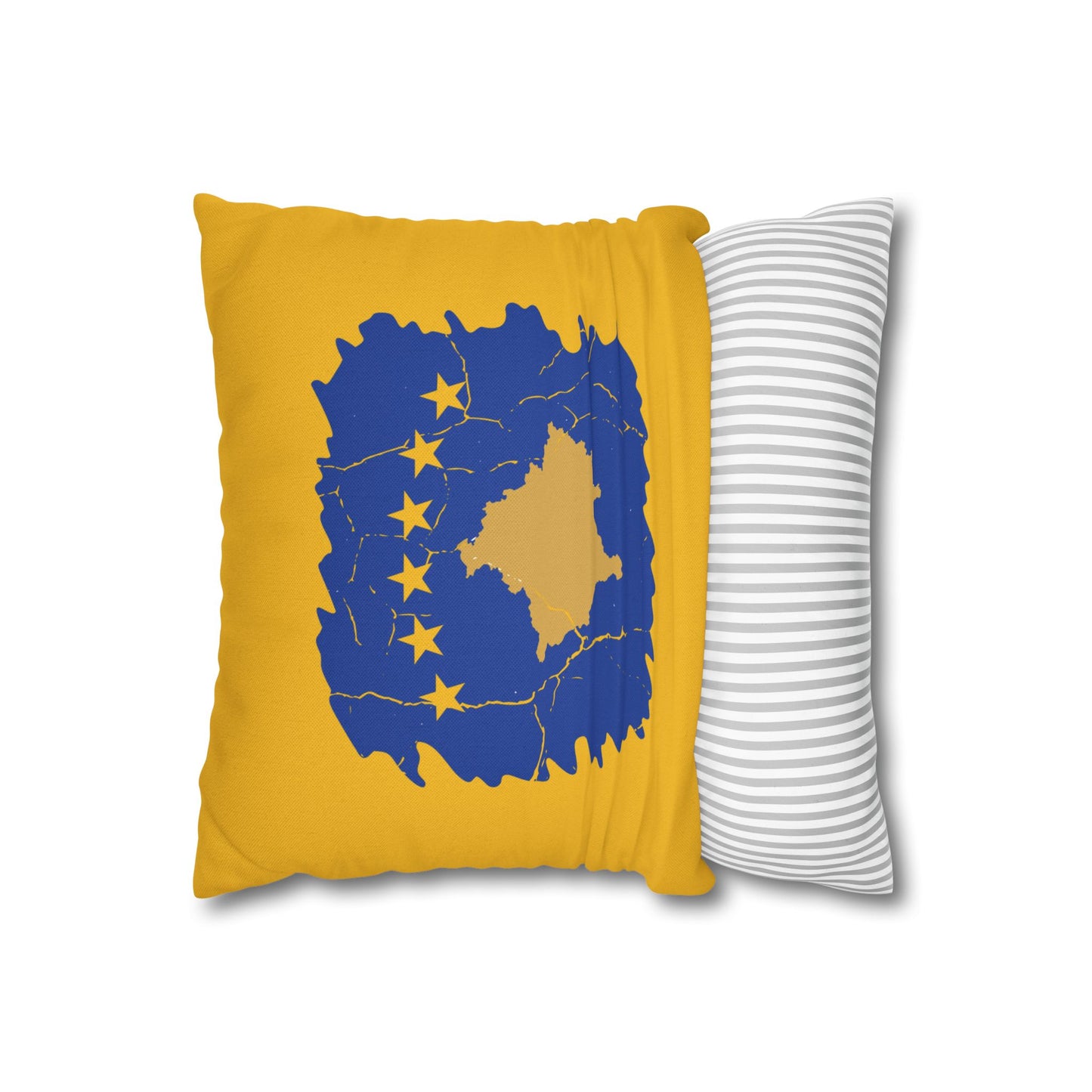 Kosovo Flag Decorative Pillowcase – Blue & Yellow Accent Cushion Cover | Patriotic Home Decor | Gift for Mom, Family & Friends