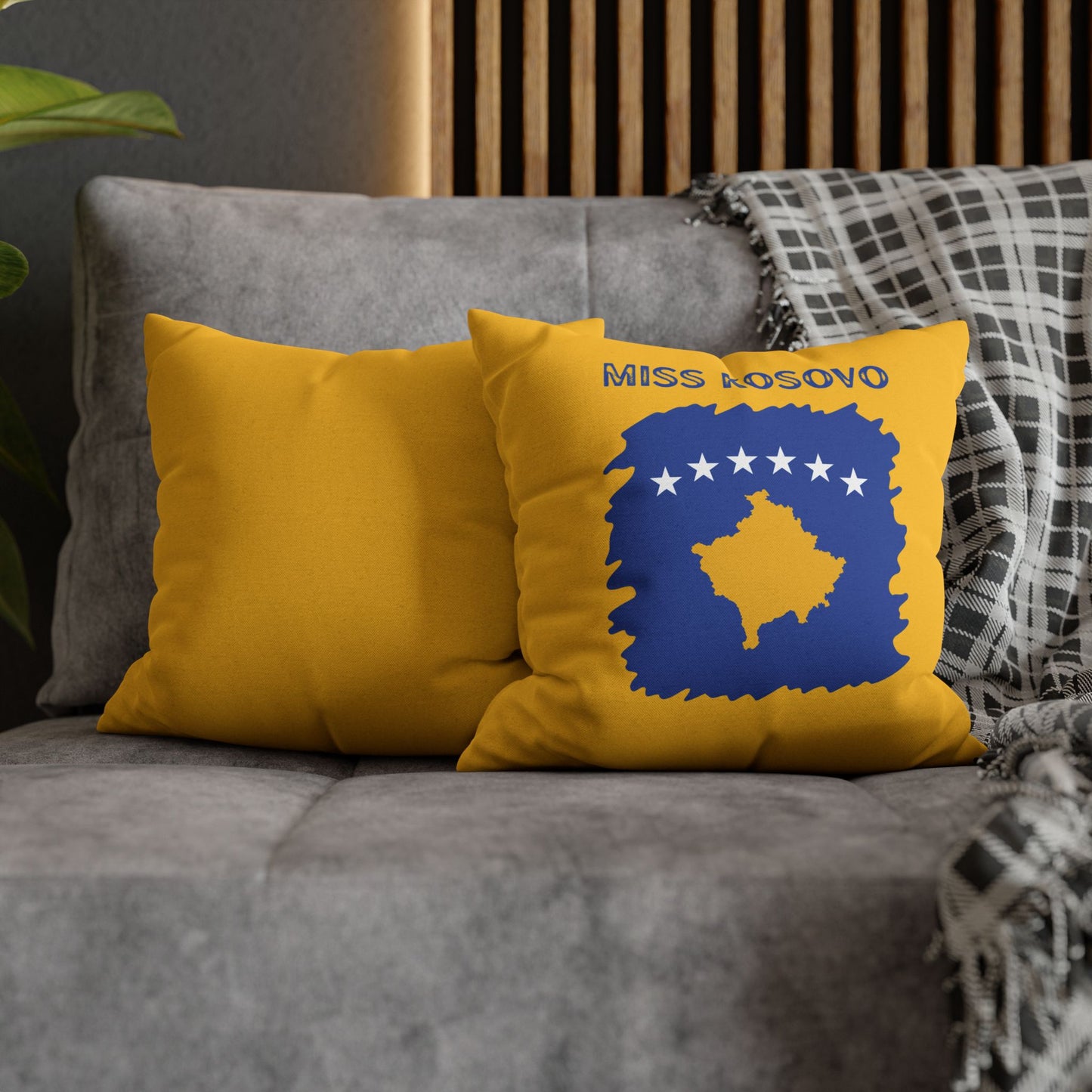 Miss Kosovo Bold Flag Pillowcase – Yellow & Blue Kosovo Map Accent Cushion Cover, Nation Symbol, Home Accent, Gift for Kosovo Supporters