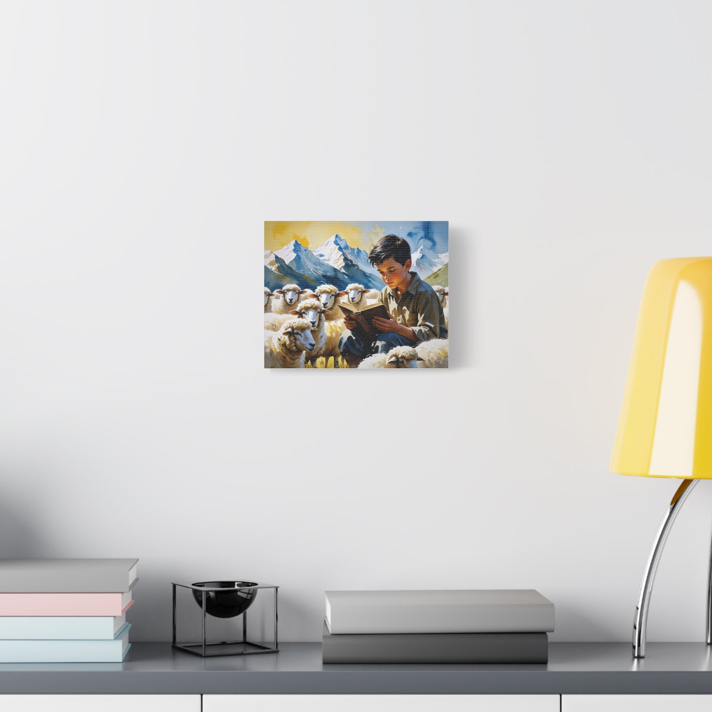 "Sheko’s Dream Among the Peaks – A Shepherd Boy’s Quiet Journey" Watercolor Style Canvas, Farmhouse Wall Decor