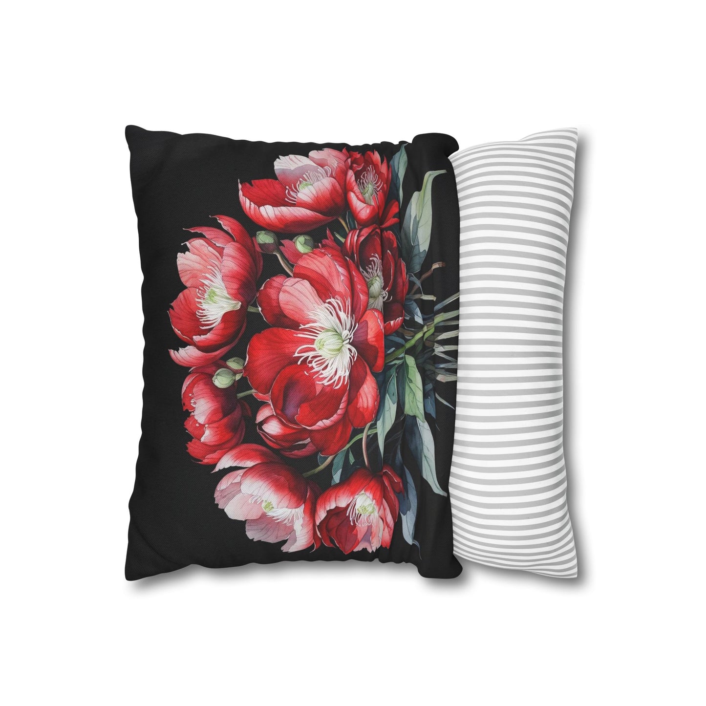 Paeonia Peregrina Pillowcase – Kosovo’s National Flower | Botanical Watercolor Art | Red & Black Floral Accent Cushion