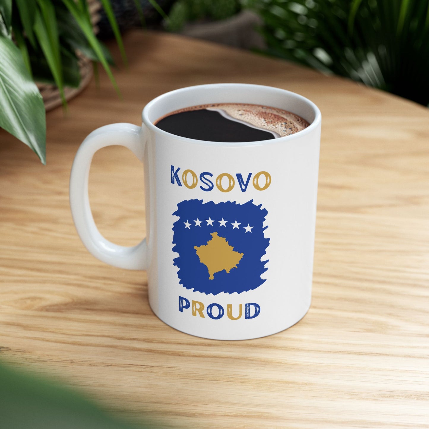 Kosovo Proud Mug – 11oz Ceramic Cup | Yellow & Blue Flag Design for Everyday Pride, Gift Giving & Cultural Celebrations
