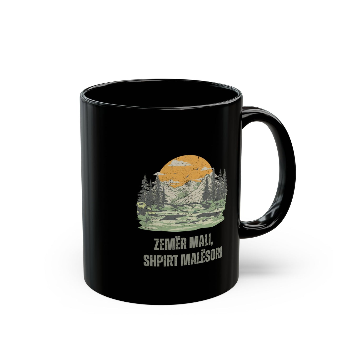 Zemër Mali, Shpirt Malësori – Black Distressed Mug | Mountain Heart, Highlander Soul | 11oz Albanian Pride Cup