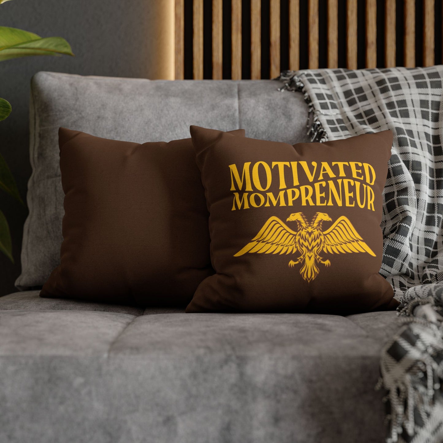 Motivated Mompreneur Decorative Pillowcase | Brown & Yellow Modern Eagle Design | Empowering Gift for Moms | Square Accent Cover
