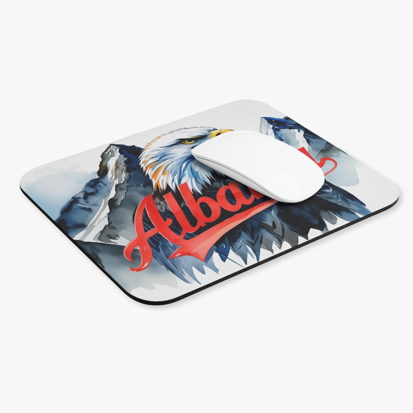 Albanian Eagle Watercolor Mousepad – 9"x8" Bold Double-Headed Eagle | Mountain Backdrop | Patriotic Albania Desk Accessory