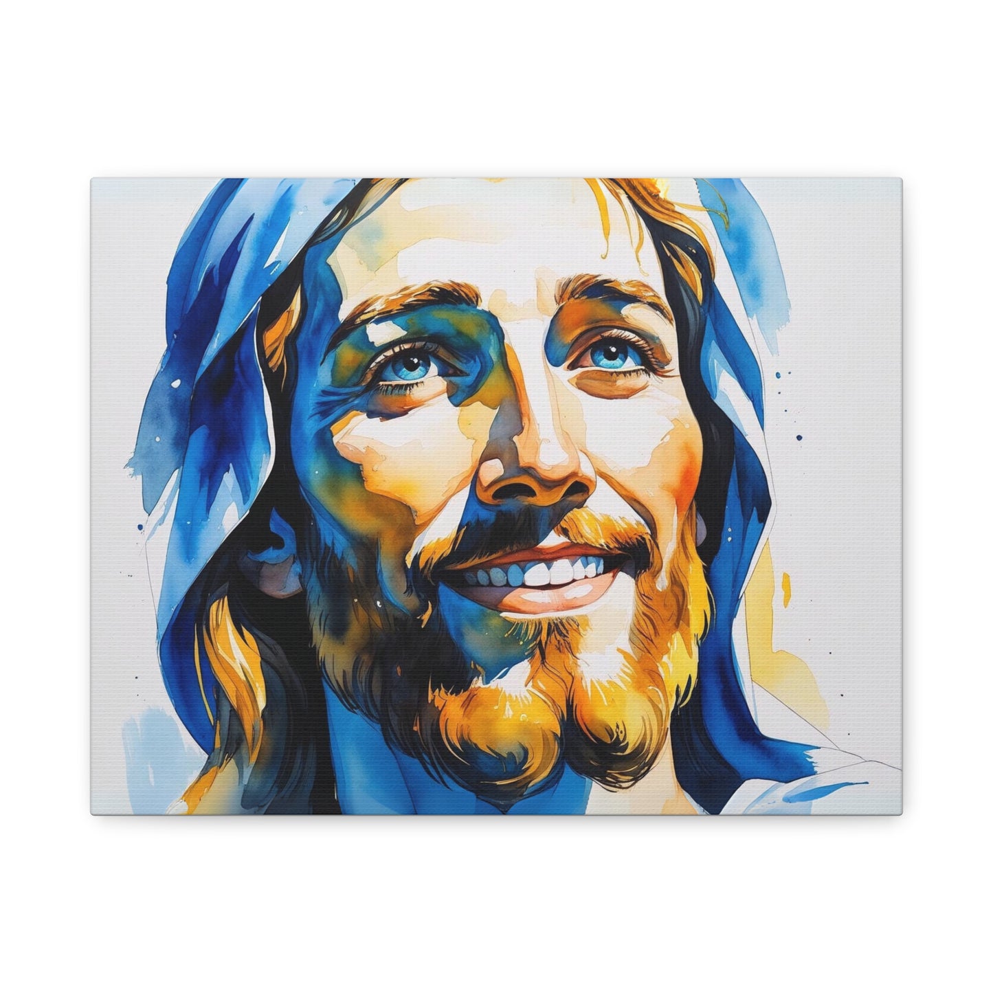 Joyful Light: Jesus Christ in Kosovo’s Colors – Watercolor Style Portrait Matte Canvas Wall Art