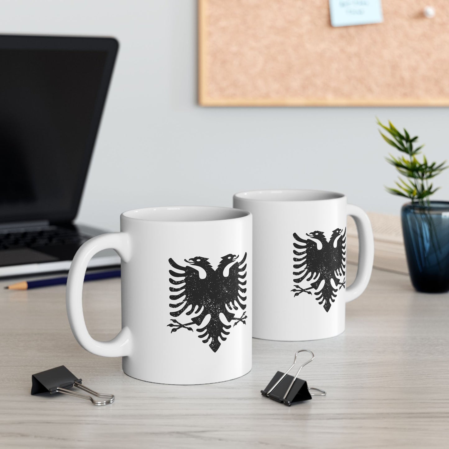 Artistic Black Eagle Ceramic Mug – 11oz & 15oz White Mug | Bold Albanian Gift for Coffee & Tea Lovers, Home & Kitchen Decor