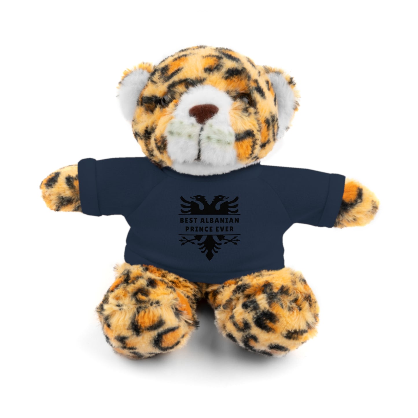 Best Albanian Prince Ever | Personalized 8" Plush Stuffed Animal Jaguar | Custom Tee in Multiple Colors | Gift for Kids & Collectors