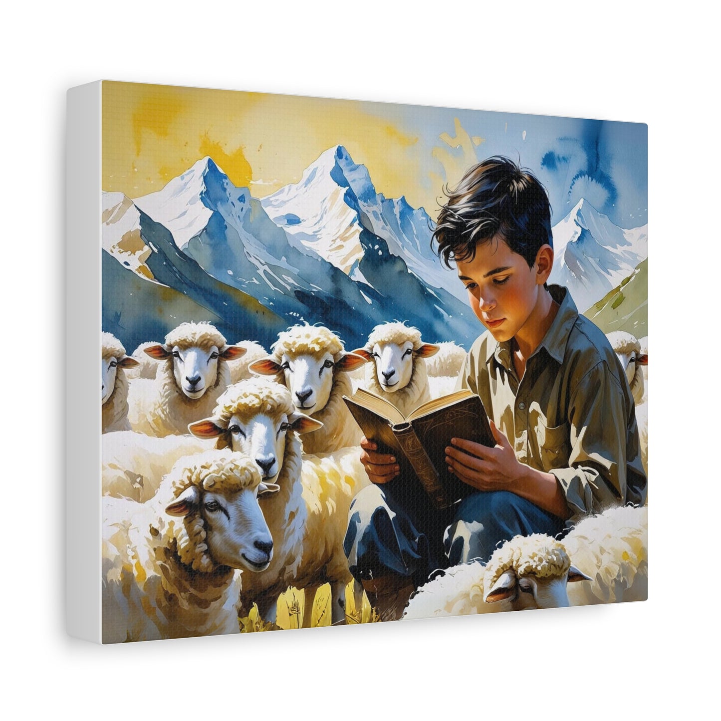 "Sheko’s Dream Among the Peaks – A Shepherd Boy’s Quiet Journey" Watercolor Style Canvas, Farmhouse Wall Decor