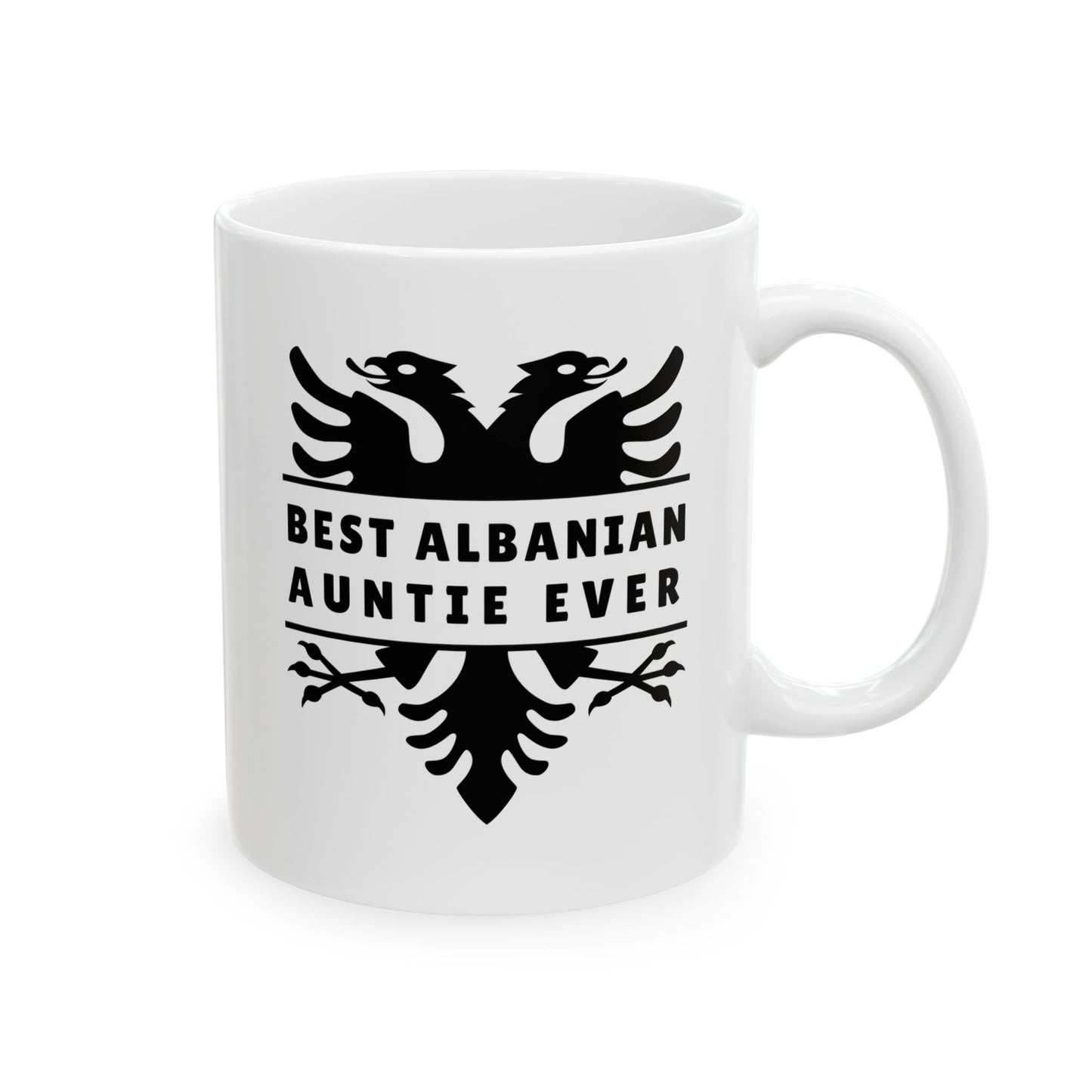 Best Albanian Auntie Ever – 11 oz White Ceramic Mug Bold Black Eagle Design | Thoughtful Gift for Aunties | Celebrate Heritage & Love