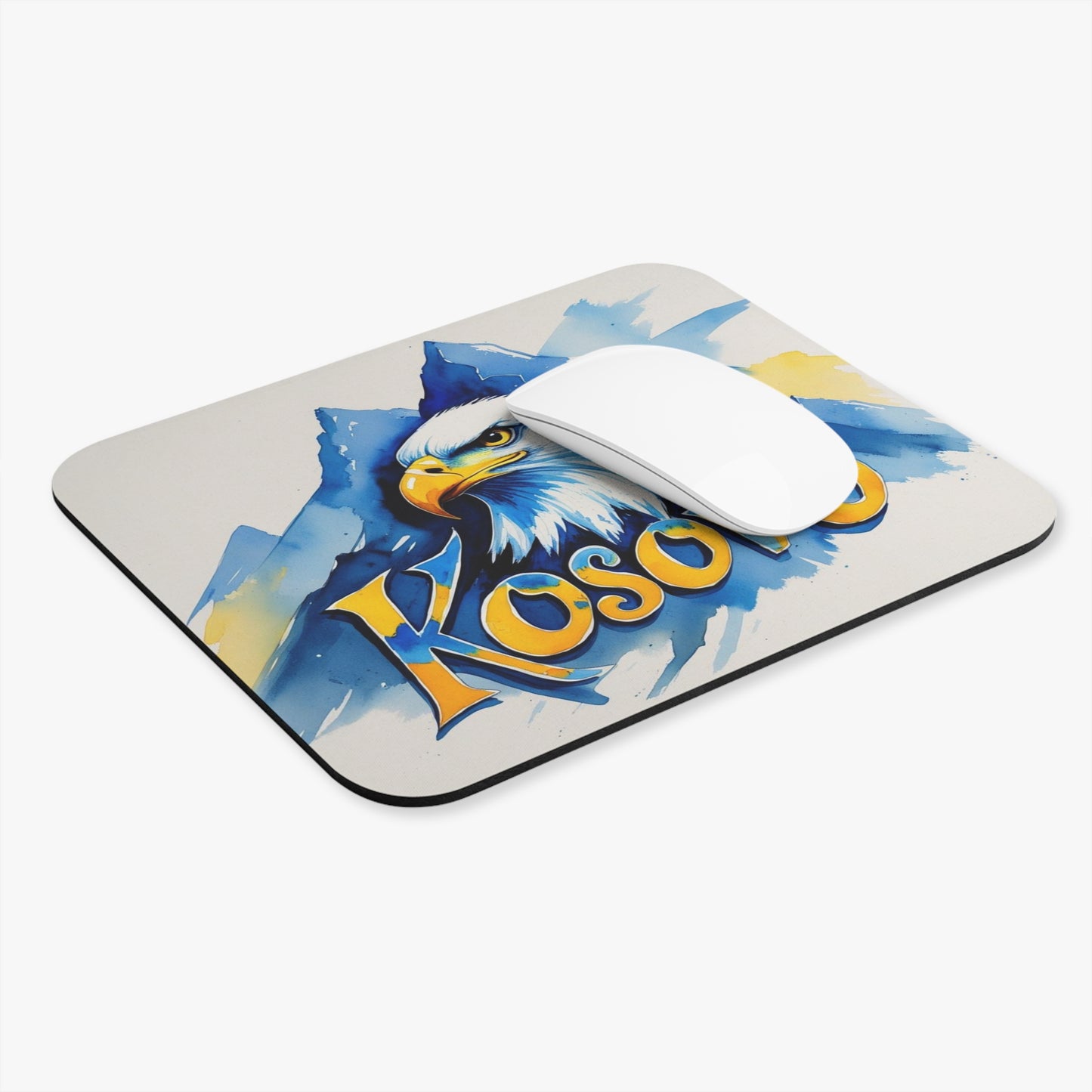 Kosovo Eagle Mouse Pad – Watercolor Desk Art in Yellow & Blue Unique Office Decor | Patriotic Gift | 9"x8" Gamer & Travel Essential
