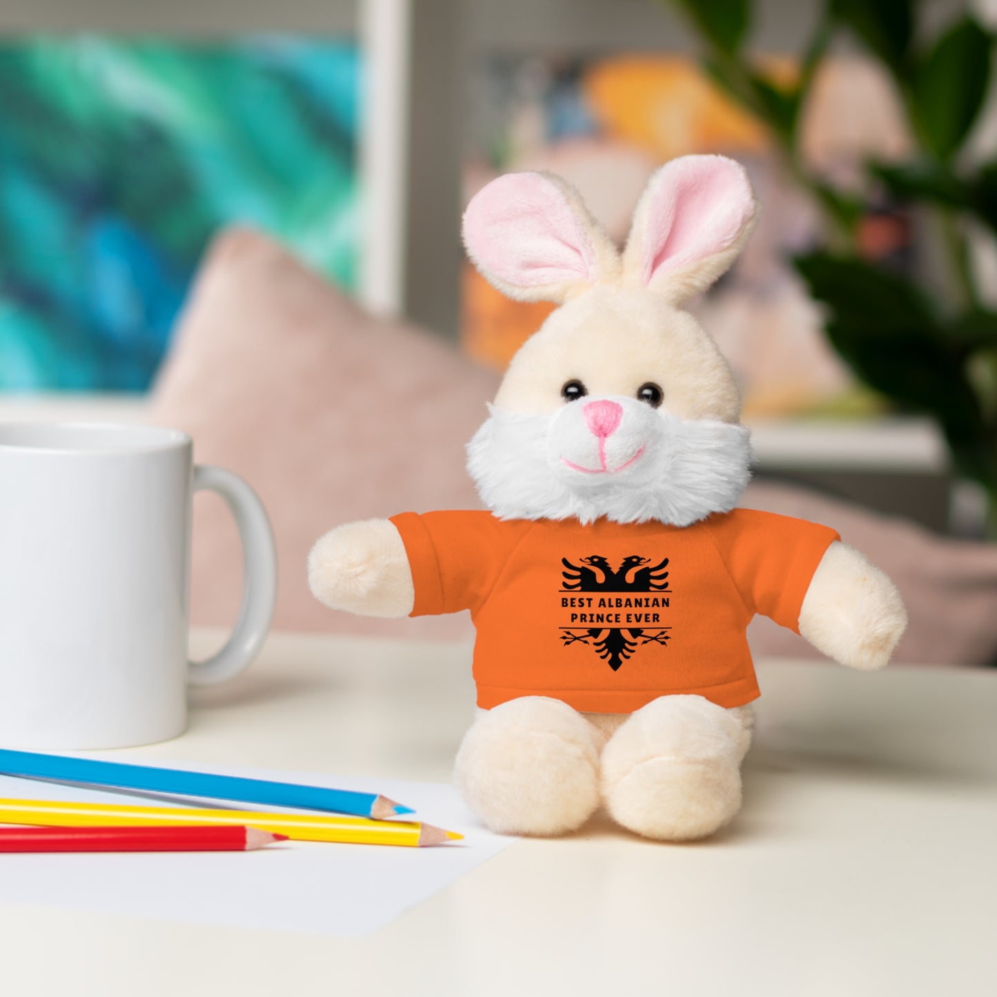 Best Albanian Prince Ever | Personalized 8" Plush Bunny | Multi-Color Custom Tee | Cute Gift for Kids