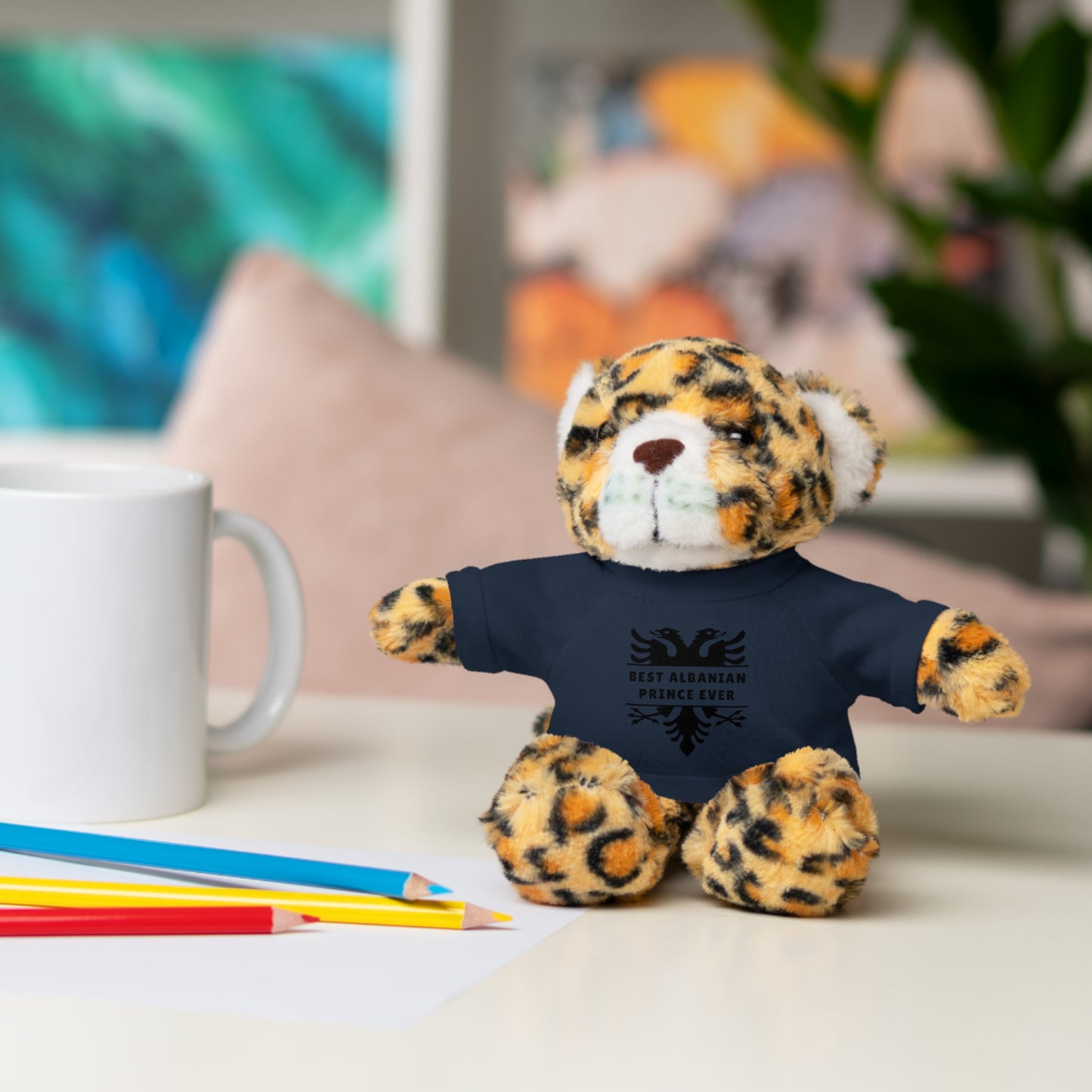 Best Albanian Prince Ever | Personalized 8" Plush Stuffed Animal Jaguar | Custom Tee in Multiple Colors | Gift for Kids & Collectors