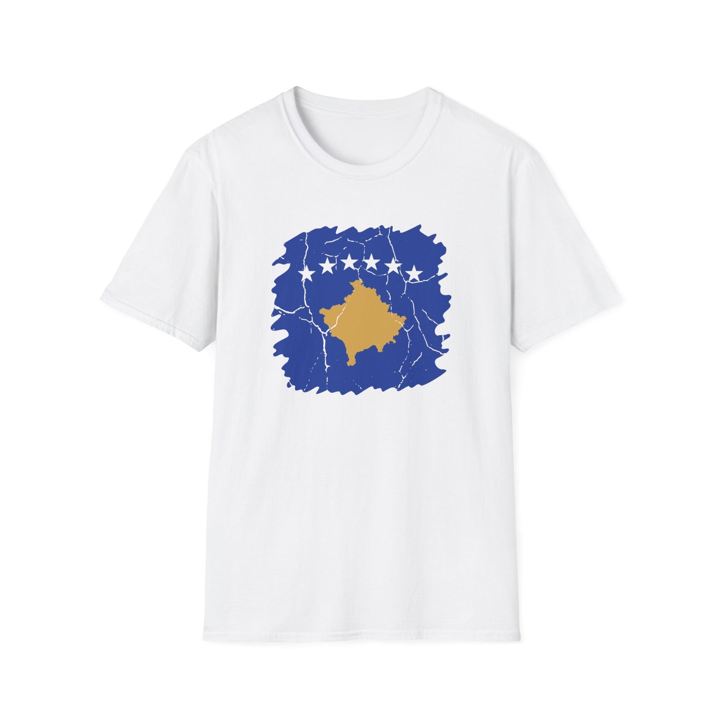 Distressed Kosovo Flag Map T-Shirt – Unisex Softstyle National Pride Tee